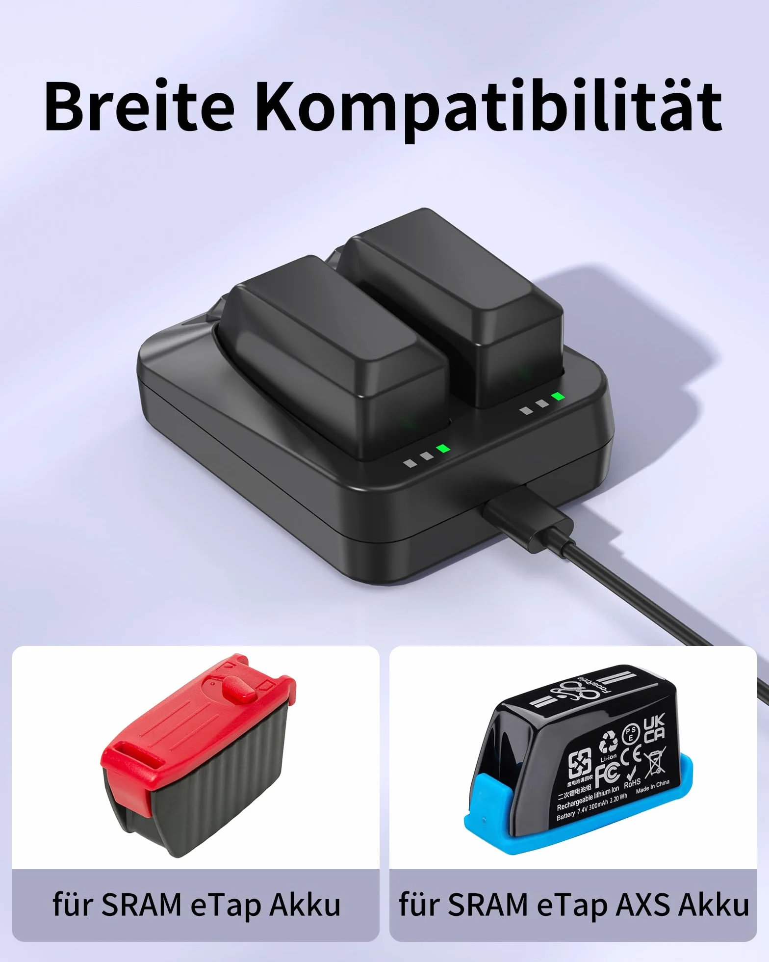 Ładowarka z dwoma portami kompatybilna z akumulatorem SRAM AXS/eTap Red Force Rival GX Eagle, szybka ładowarka USB-C do podwójnych akumulatorów z kablem USB-C