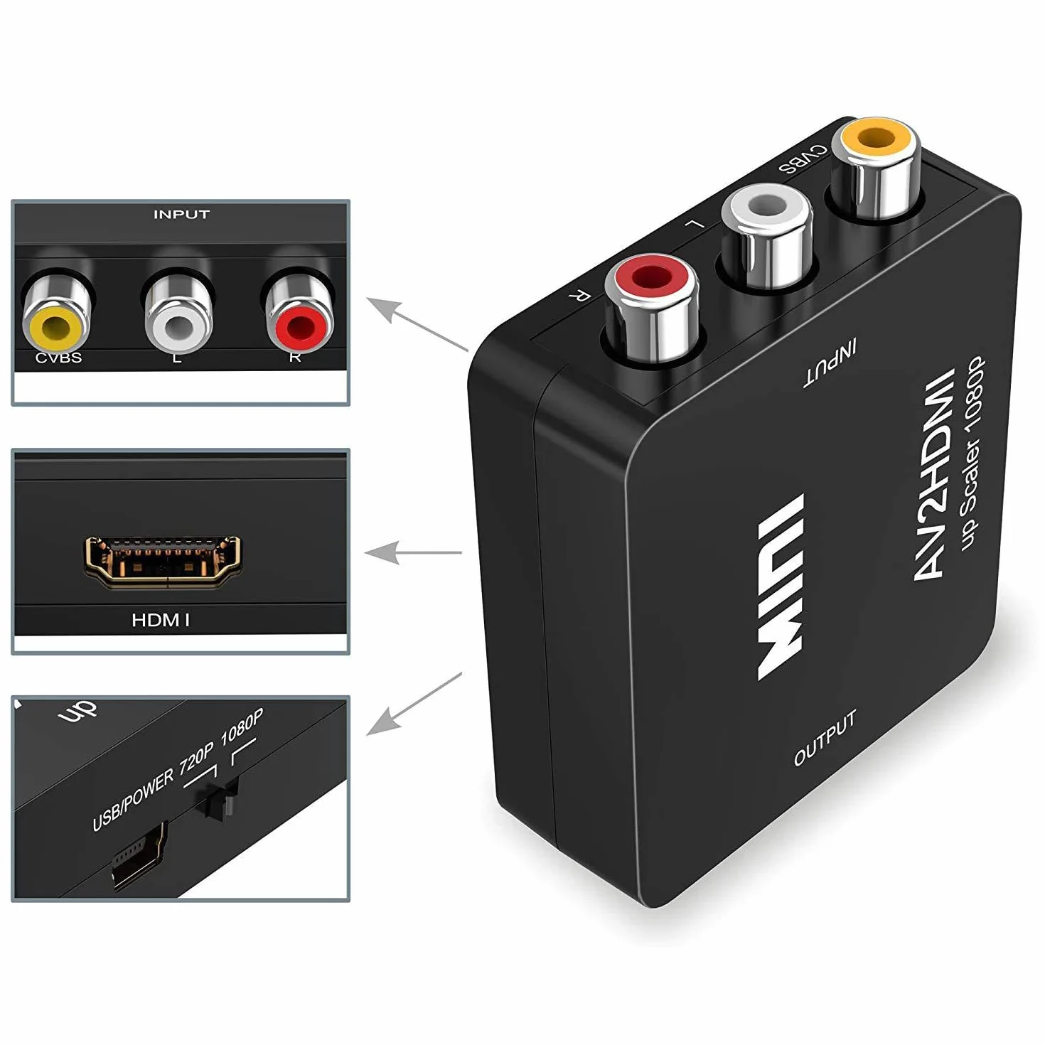 Adapter HDMI RCA na HDMI AV do HDMI Adapter AV do HDMI HDMI na RCA Wii HDMI Adapter Scart na HDMI 1080P z kablem zasilającym do WiiPS2 GamecubeVHS Camara Laptop DVD Projektor