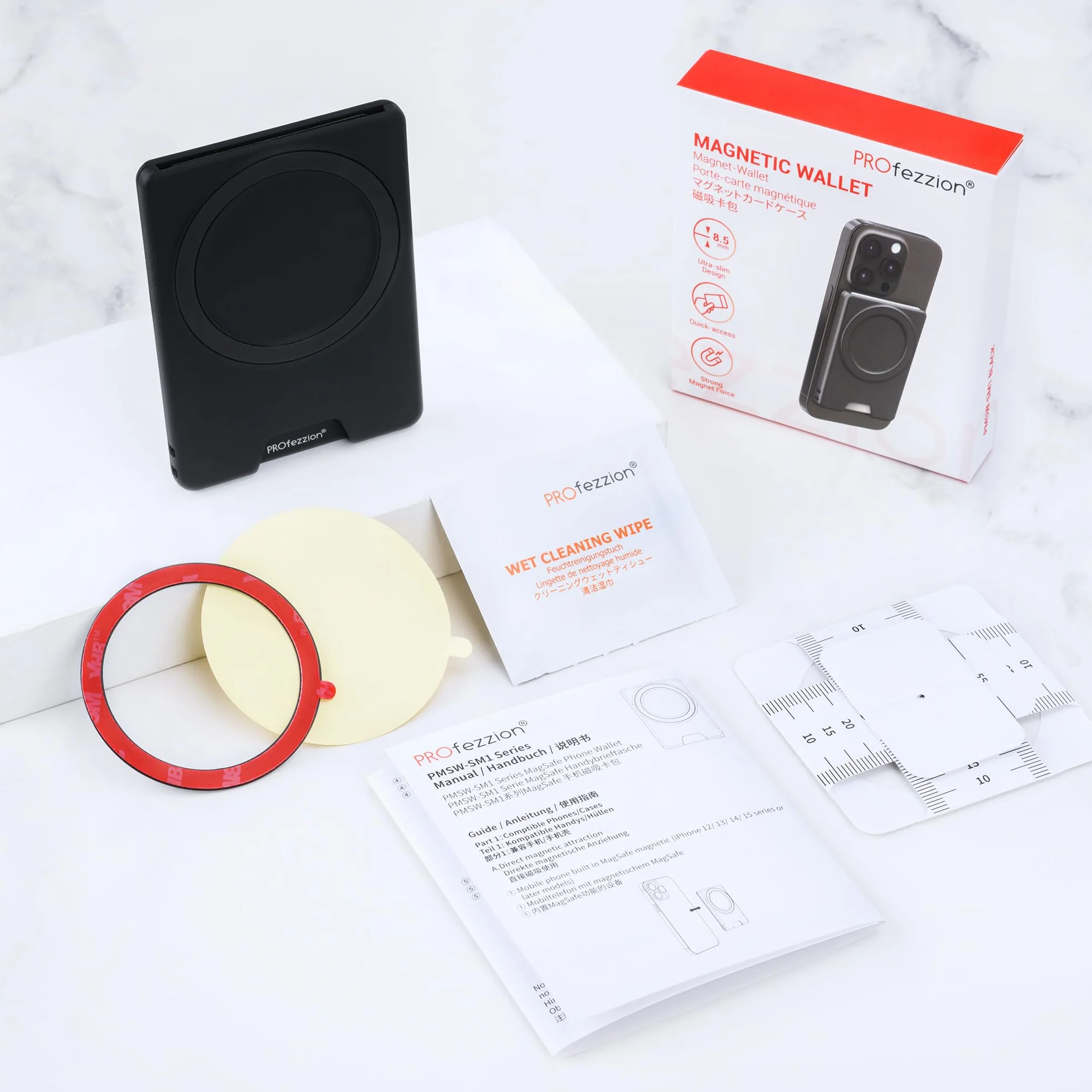 PROfezzion Dwustronna Magnetyczna Portmonetka Etui na 2 Karty Kompatybilny z MagSafe iPhone 16/15/14/13/12 Pro Max Plus Czarny