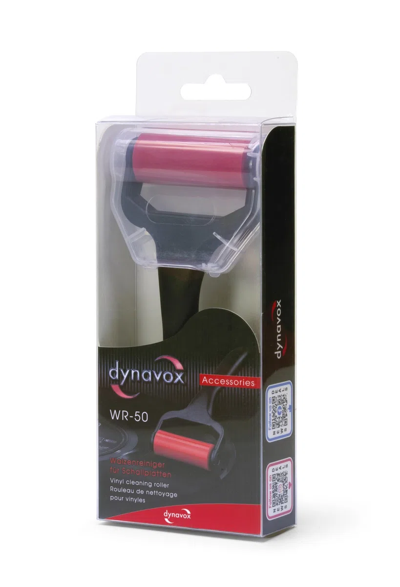 Dynavox WR-50 środek do czyszczenia płyt gramofonowych, silikonowy wałek do efektywnego usuwania kurzu i czyszczenia płyt winylowych, 5 cm szerokości, czarny/czerwony