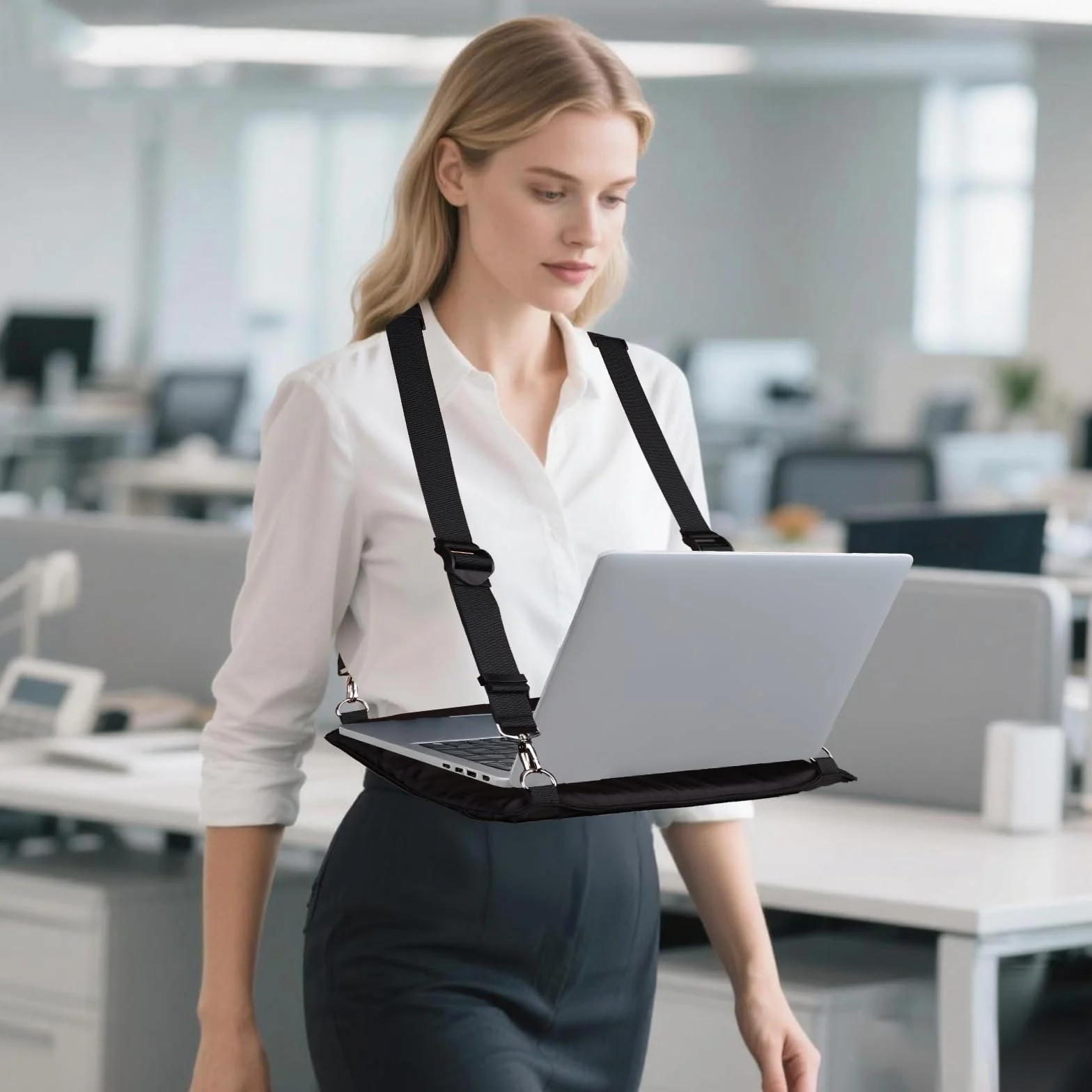 Przenośna Uprząż do Chodzenia Laptopa, Regulowany Stojak z Ergonomicznymi Paskami 40,6 cm do Pracy na Zewnątrz