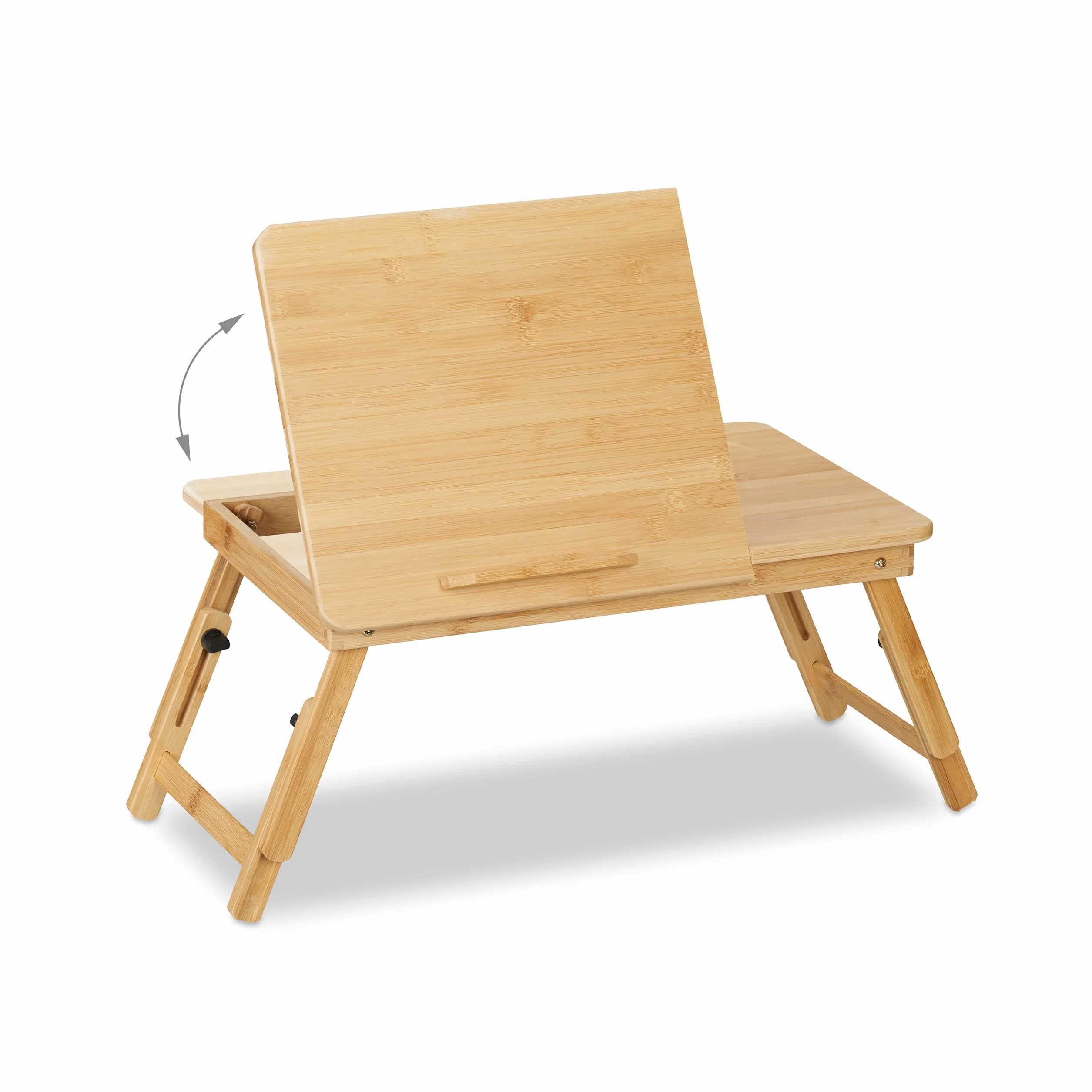 Relaxdays Stolik pod laptopa na kanapę, bambus, składany, z regulacją wysokości, pochylany blat stołu, szuflady, stolik do łóżka, naturalny