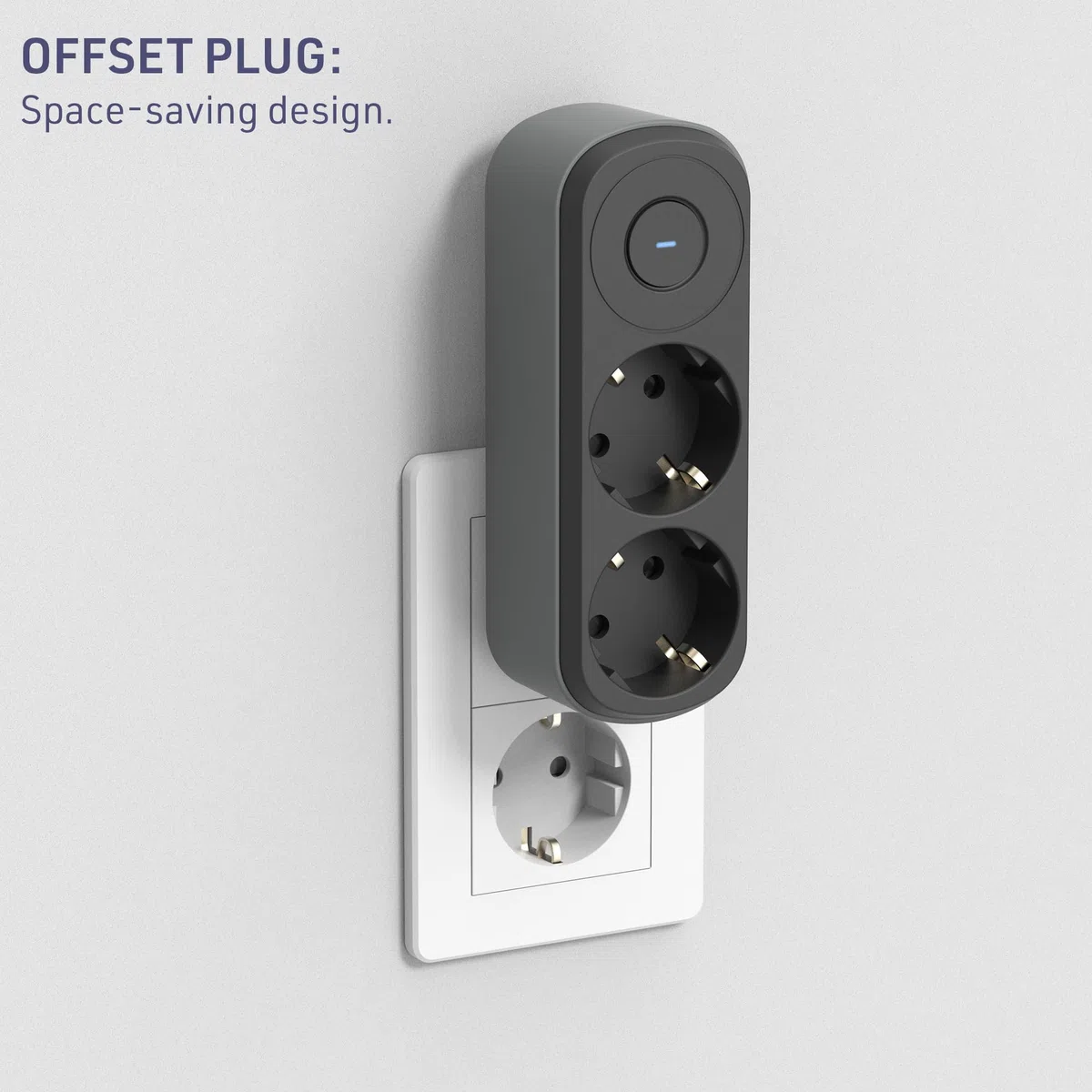 Electraline 55106 Prima podwójny adapter 2 gniazda wtykowe 16 A (2P+A) z uziemieniem przednim, z włącznikiem/wyłącznikiem, listwa zasilająca z 2 gniazdami z zestykiem ochronnym, czarny/szary