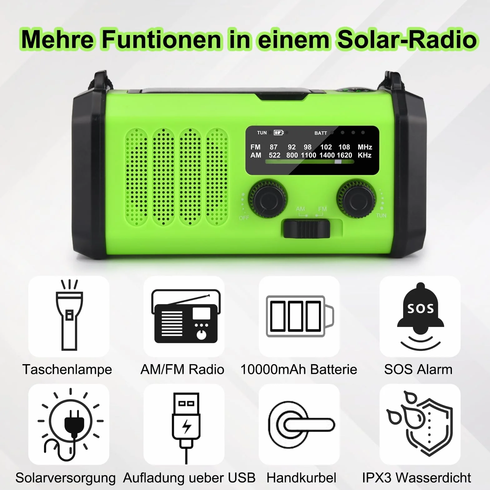 Radio solarne przenośne AM/FM 10000 mAh powerbank latarka LED alarm SOS dynamo