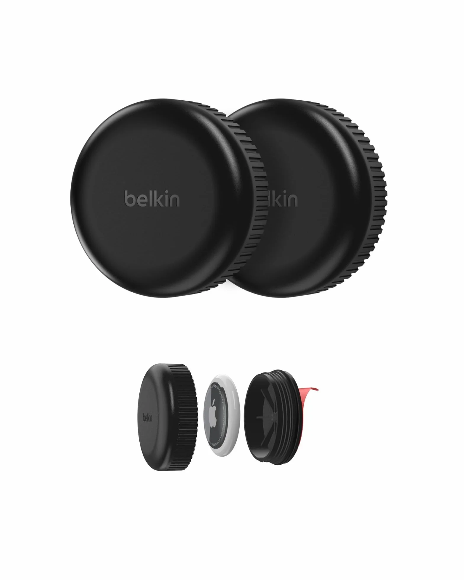 Belkin wodoodporne etui Secure Holder na Apple AirTag z taśmą przylepną, trwały i odporny na zarysowania ochronny brelok na AirTag do deskorolki, przyczepy, drona, roweru itd. – kolor czarny (2 szt.)
