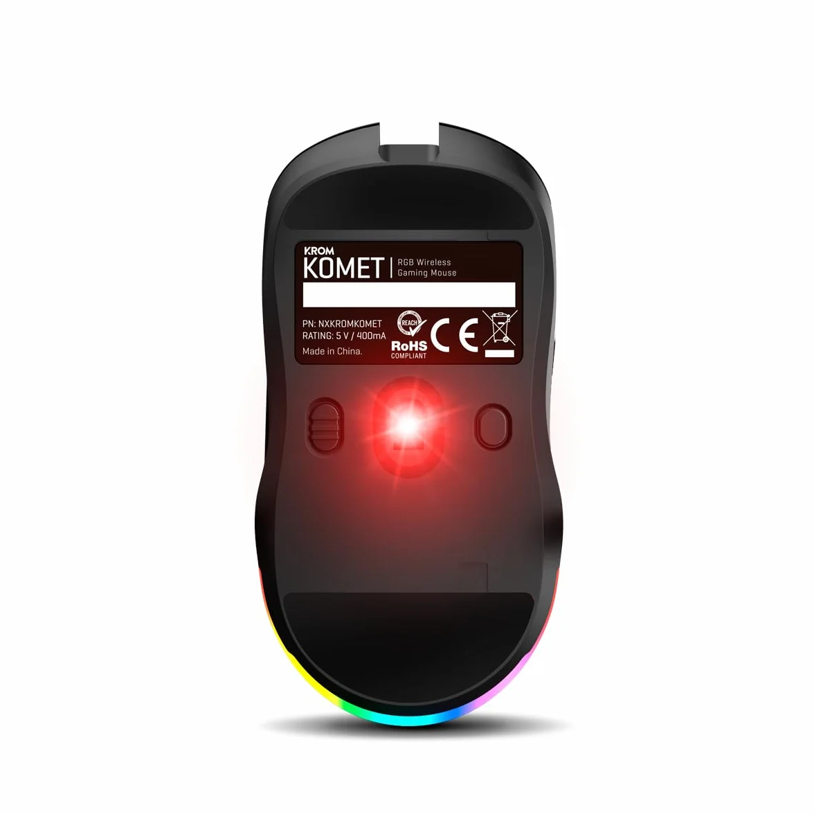 KROM KOMET Bezprzewodowa mysz do gier RGB, czujnik Pixart PMW 3212, 8 przycisków, 5 DPI 2400, 2,4 GHz, czarna