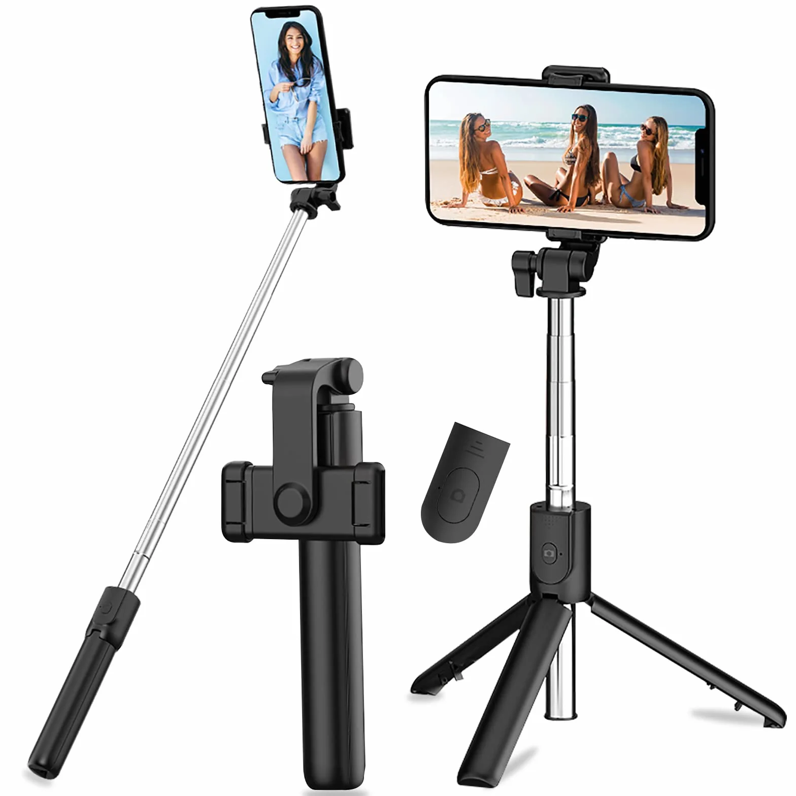 Kijek do selfie statywu, 3 w 1Słup Selfie Bluetooth, Selfie Stick Statyw Kij do Selfie Bluetooth, wysuwany teleskopowy regulowany monopod z wyjmowanym pilotem i stabilnym uchwytem