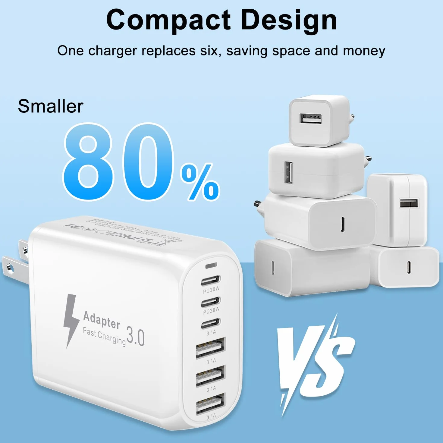 USA ładowarka podróżna, adapter podróżny USA, zasilacz 60 W typ A/B, adapter kanadyjski z 3 portami szybkiego ładowania USB-C i 3 USB-A do USA/Kanady/Meksyku/Japonii, wtyczka USA, amerykańska wtyczka
