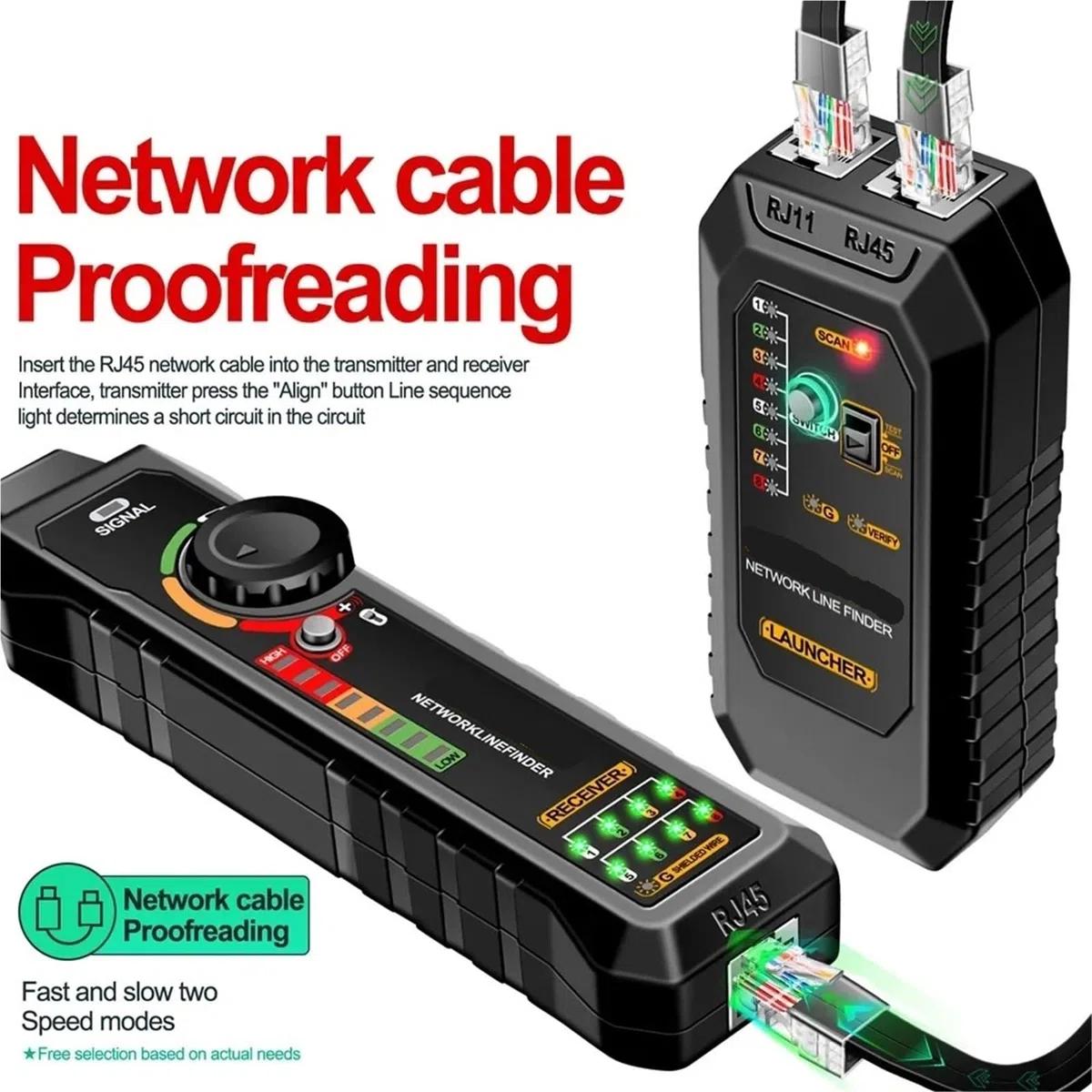 Tester Kabli Sieciowych, Lokalizator kabli sieciowych RJ45 RJ11 LAN Tester Urządzenie do testowania przeciwzakłóceniowego Narzędzia napraw sieci