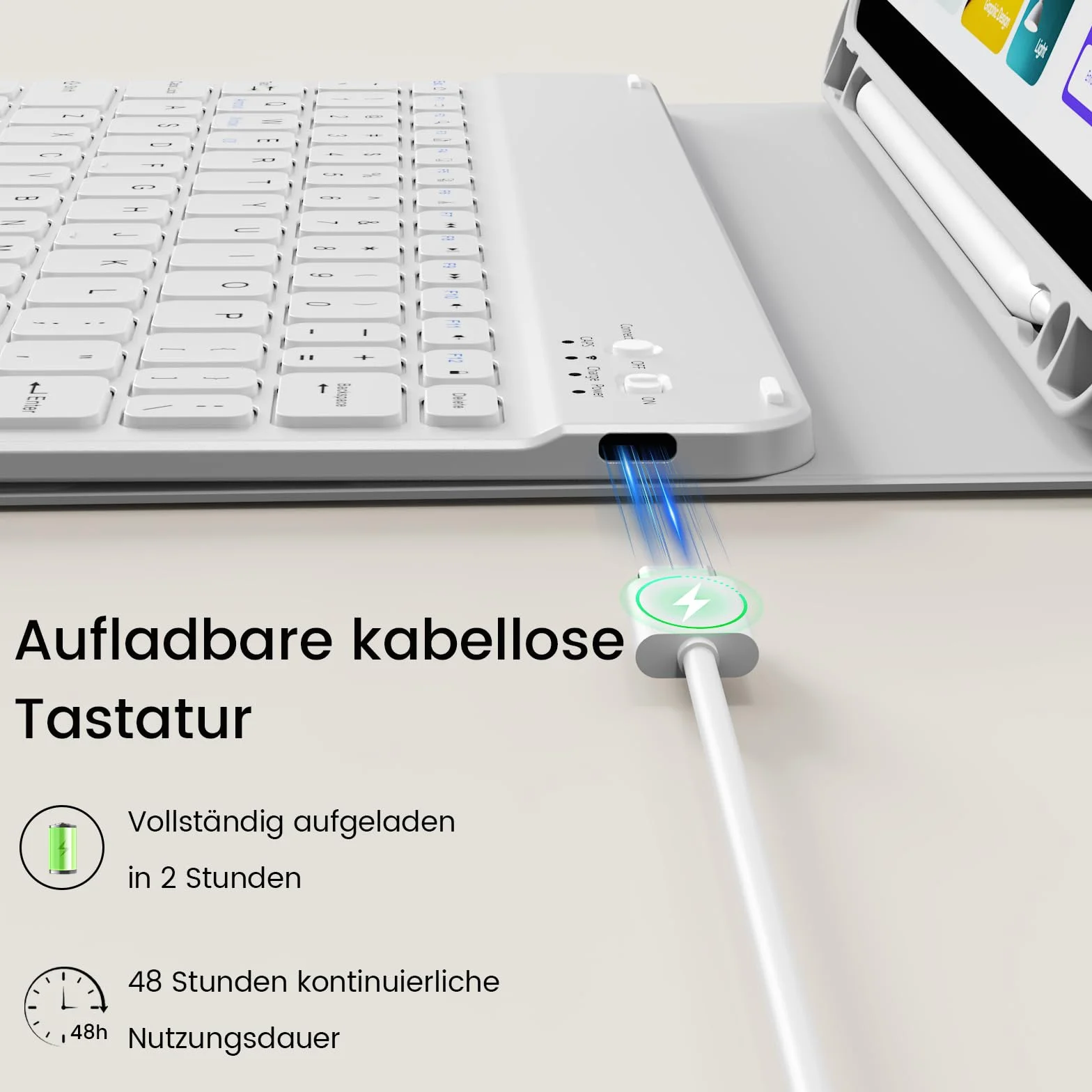 Etui z klawiaturą do iPada (A16) 10/11 generacji, 10,9/11", (2022/2025), miękka tylna obudowa z TPU z uchwytem na długopis, magnetyczna zdejmowana klawiatura Bluetooth, układ QWERTZ, szare