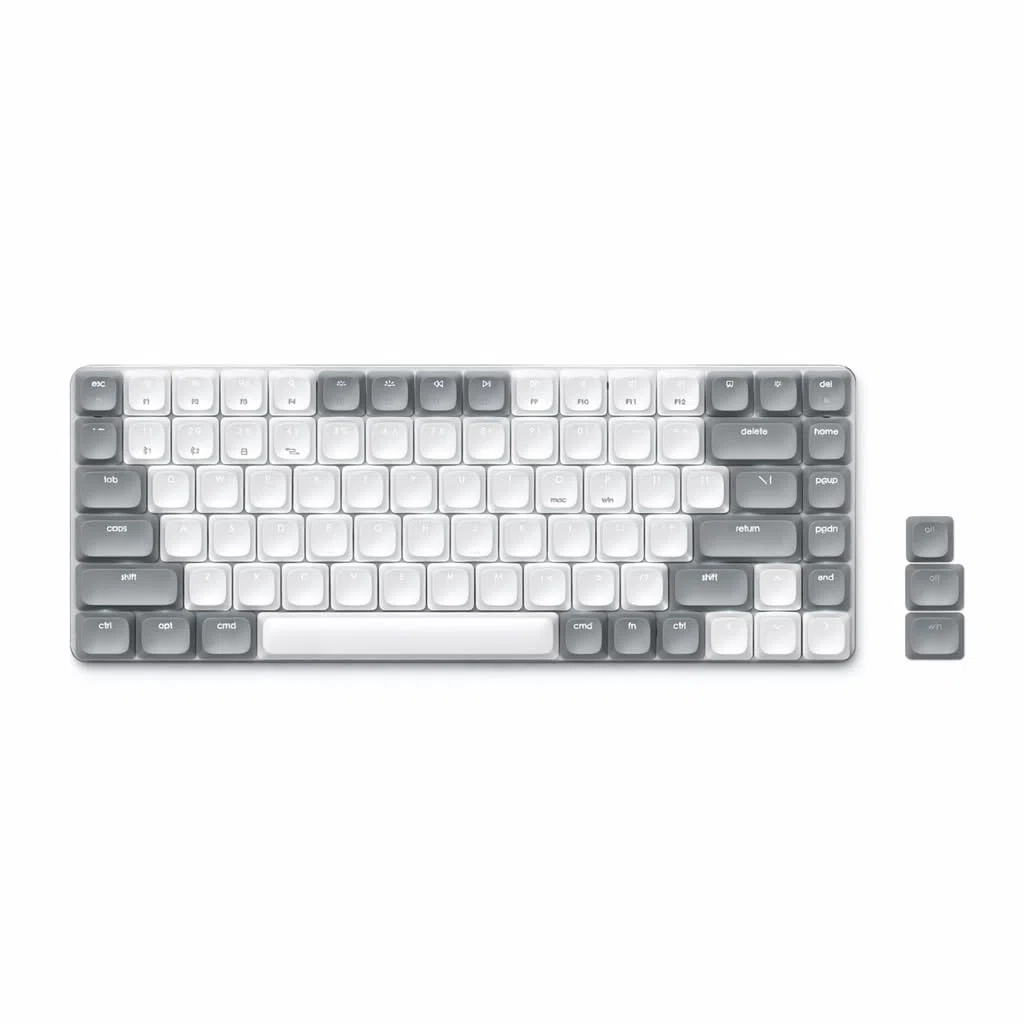 SATECHI klawiatura mechaniczna SM1, amerykański układ QWERTY, szaro-biała | Bluetooth, kompaktowy format 75%, 84 klawisze, podświetlenie i akumulator, do gier oraz komputerów Mac i PC z Windows