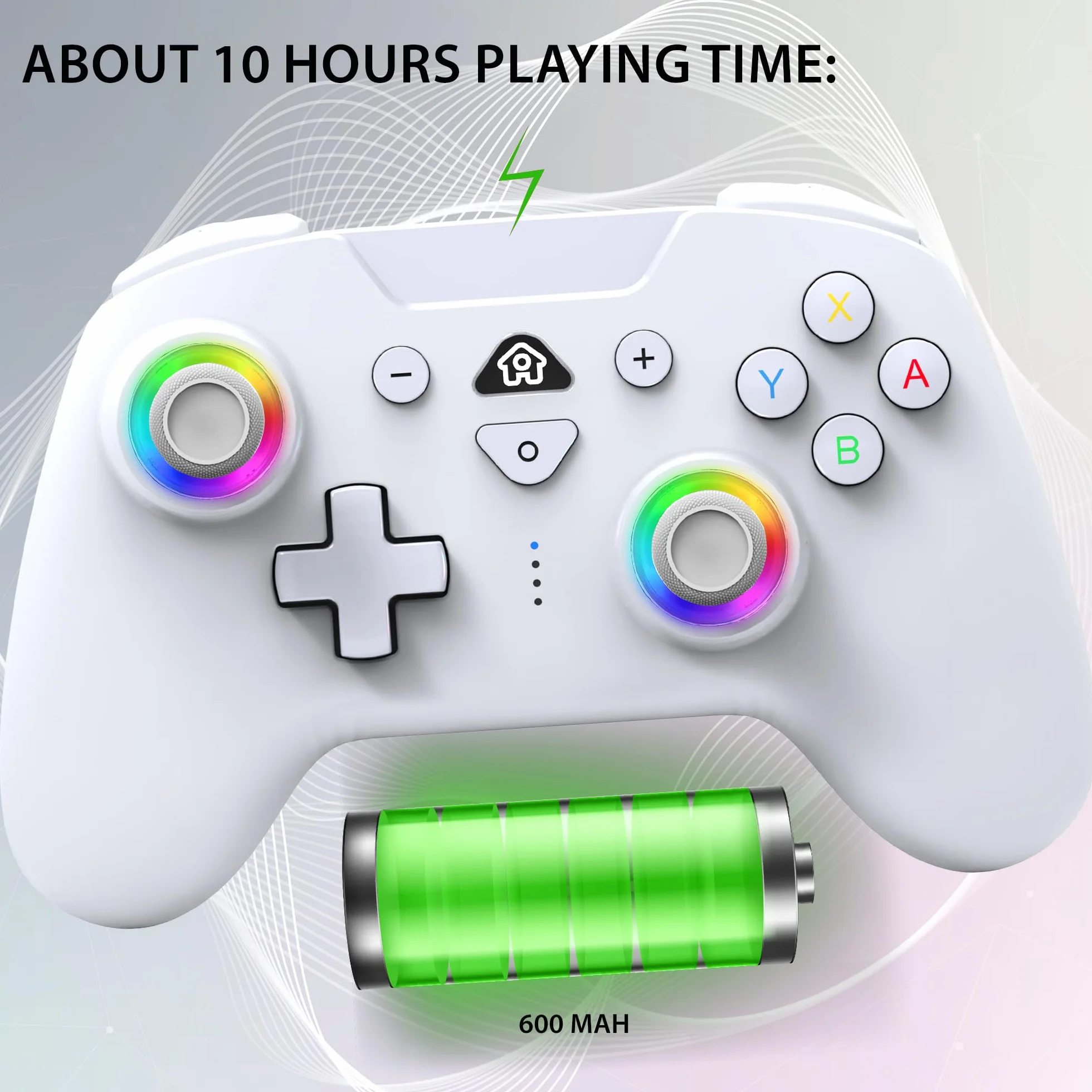 Subsonic Bezprzewodowy kontroler do Switch i Switch Oled – bezprzewodowy kontroler Bluetooth z diodami LED, wibracjami i 6-osiowym żyroskopem – biały