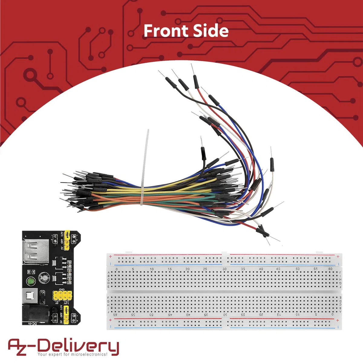 AZDelivery MB 102 Breadboard Kit - 830 breadboard, zasilacz 3,3V 5V, 65szt zworek kompatybilny z Arduino i Raspberry Pi w tym Ebook!