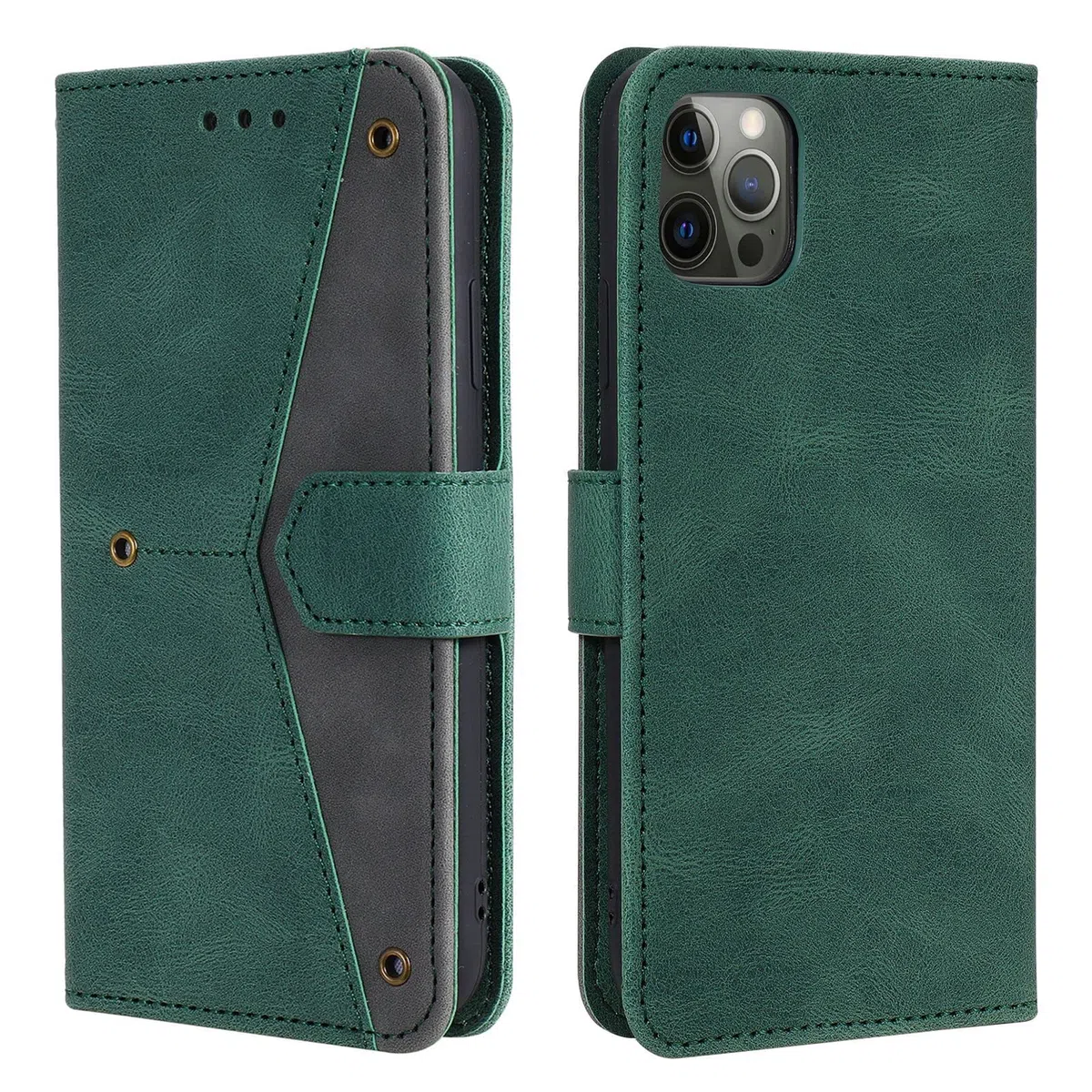 LTL Etui na telefon do iPhone 13 Mini/13/13 Pro/13 Pro Max, wysokiej jakości skórzane etui z klapką, etui z przegródkami na karty, podpórka, magnetyczne zamknięcie, zielony, 13 6,1 cala