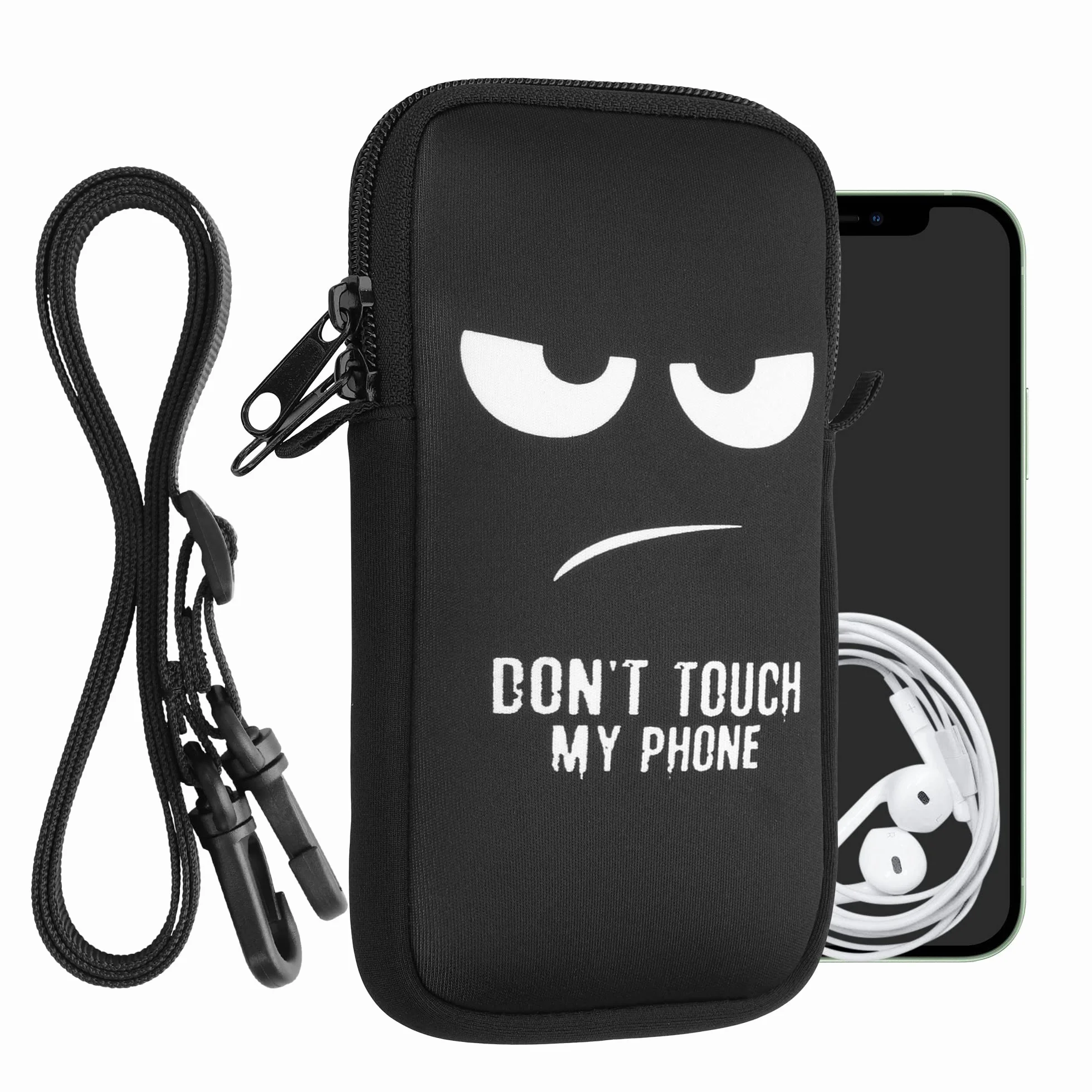 kwmobile Neoprenowa torba na telefon z wzorem XL - 6,7/17.3 cm - 17,2 x 8,4 cm uchwyt na pasek - Don't Touch My Phone biały/czarny