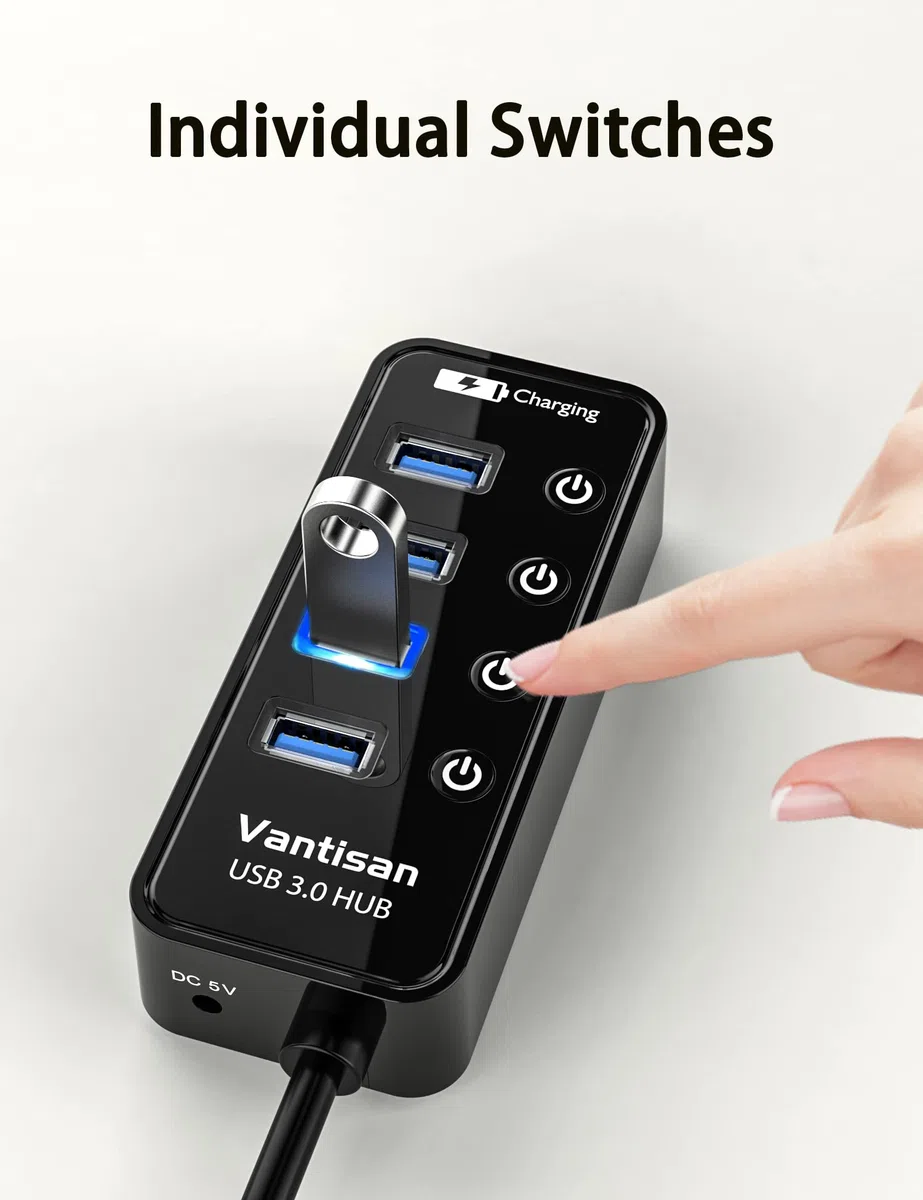 vantisan 4 porty USB 3.0 Hub zasilany z zasilaczem 5 V/3 A
