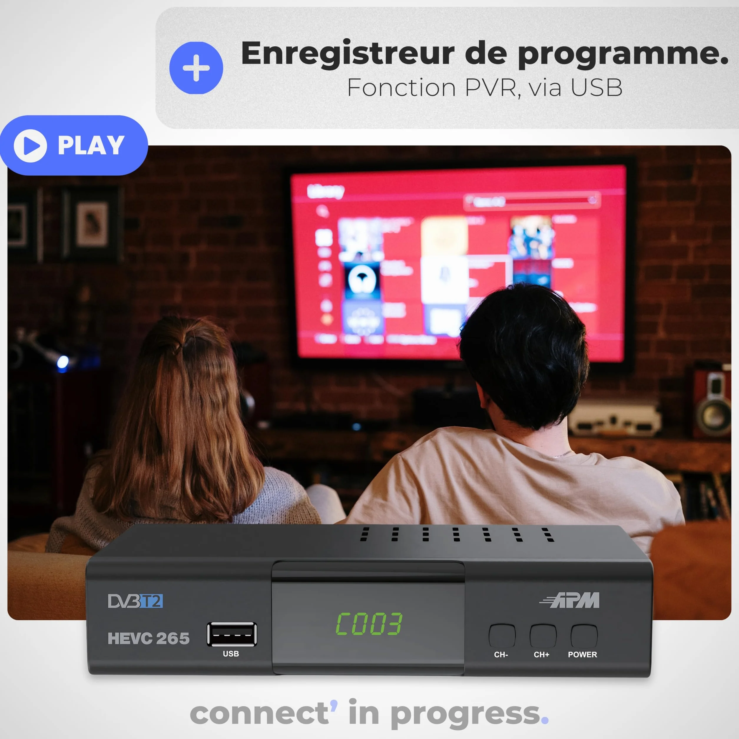 APM Dekoder TNT Full HD 1080p, tuner TNT H.265 HEVC, uproszczony pilot, demodulator DVB-T2 DVB-C Porty HDMI, SCART, USB, Coax. Darmowe kanały naziemne Francja Niemcy Hiszpania, 428002