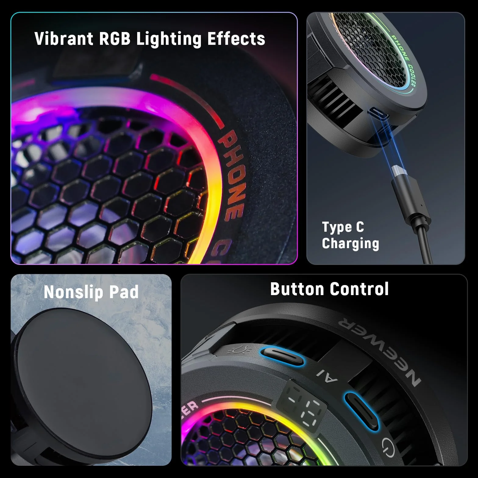 NEEWER Podstawowa chłodnica magnetyczna Telefon wentylator USB RGB inteligentna kontrola temperatury MagSafe iPhone 15 16 Pro Max