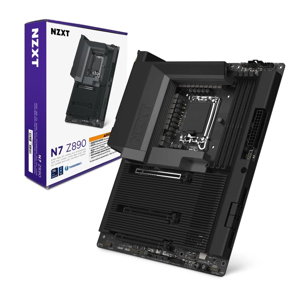 NZXT N7 Z890 - Płyta Główna ATX Intel Z890 LGA 1851 - Czarny | Płyta główna Intel Z890 ATX pod Core Ultra Series 2. Wi-Fi, PCIe 5.0, DDR5 i pełna metalowa osłona RGB. Czysta, mocna baza.