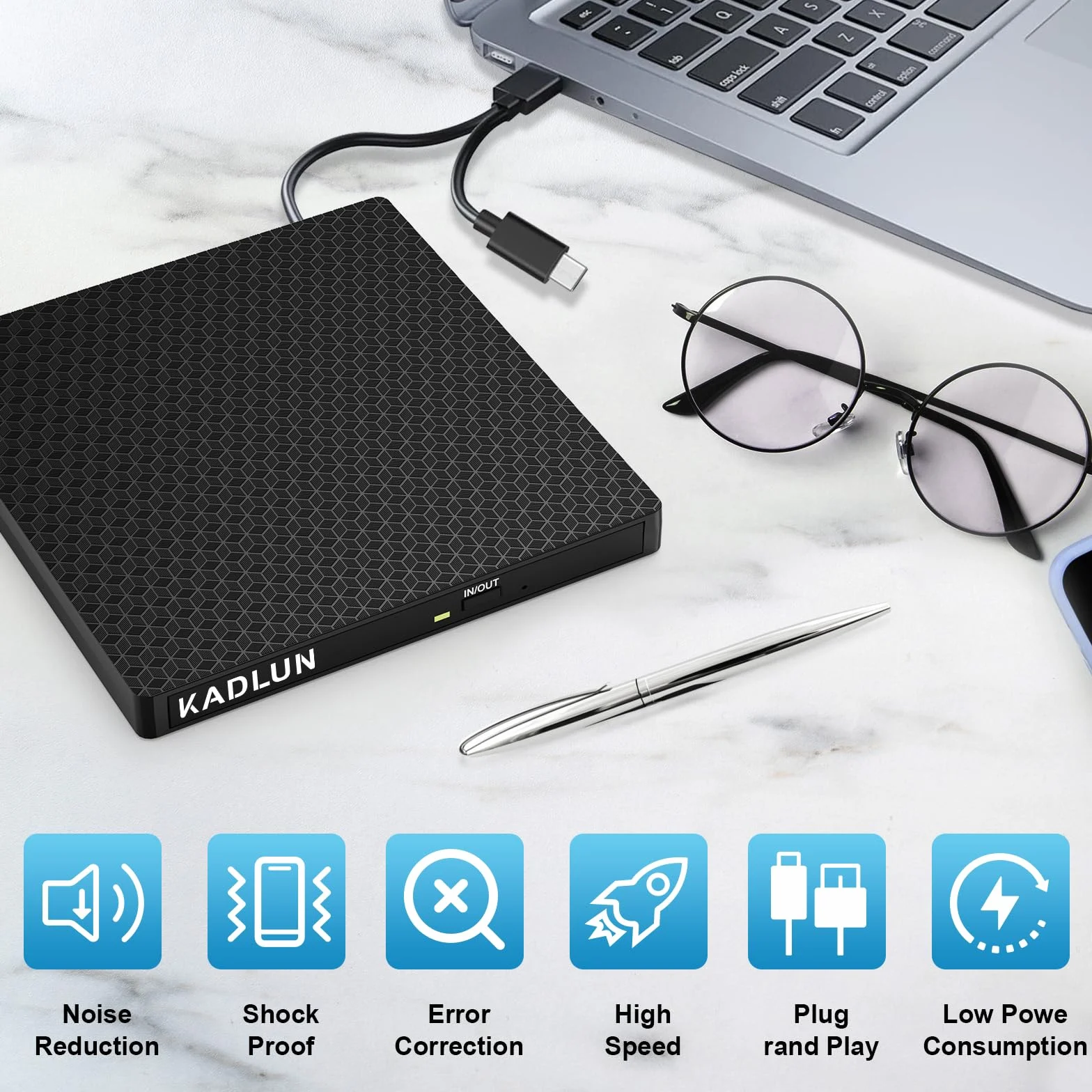 Zewnętrzny napęd DVD CD, USB 3.0 USB C, zewnętrzny napęd CD dla laptopa, komputera stacjonarnego, PC, Macbook, iMac, nagrywarka DVD +/-RW, napęd optyczny, zewnętrzny napęd DVD dla Windows 11/10/8/7/XP