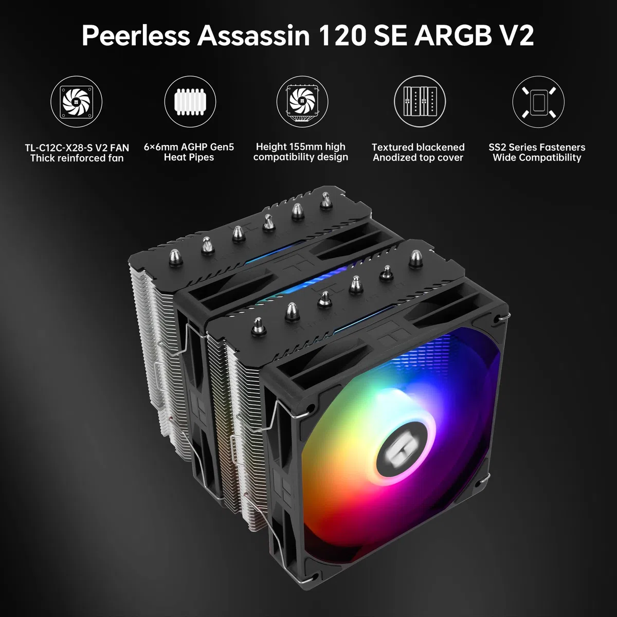 THERMALRIGHT Peerless Assassin 120 SE ARGB V2 wentylator chłodzący CPU, 6 rur cieplnych, technologia AGHP Gen 5.0, 1850 obr./min, wentylator PWM 120 mm, do Intel 1851/1700, AMD AM4/AM5