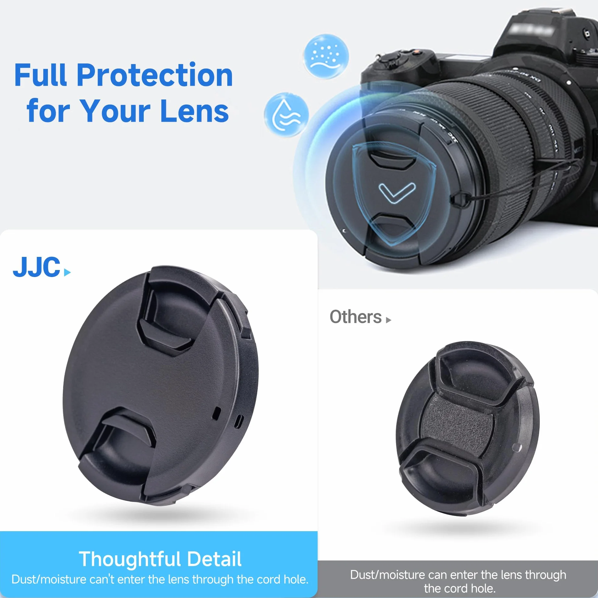 JJC 55 mm Zaślepka na soczewki do aparatu z przodu + elastyczna osłona obiektywu do Canon Nikon Sony Olympus Fujifilm zastępuje Sony ALC-F55S korek obiektywu