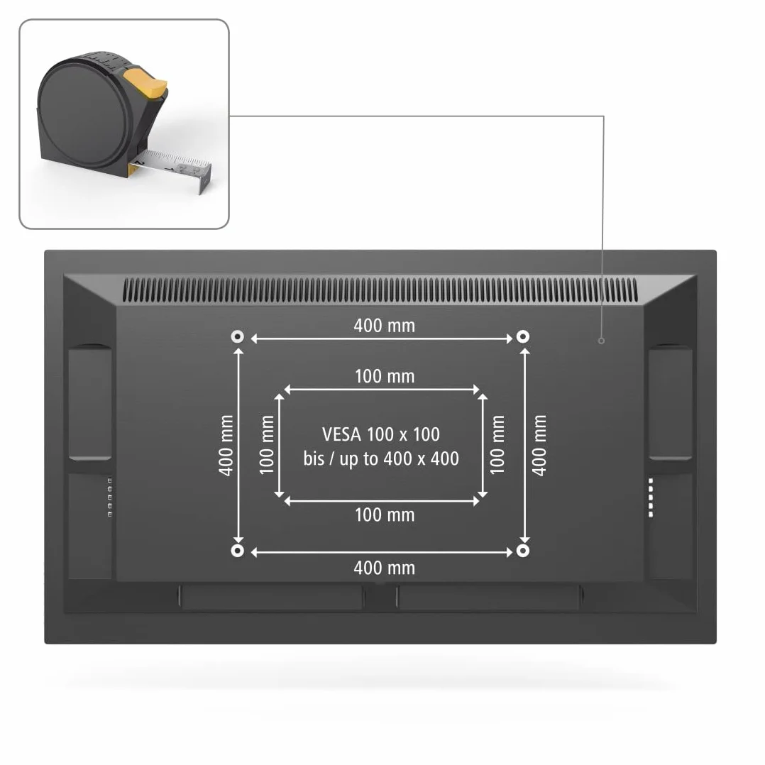 Hama Uchwyt ścienny do telewizora (płaski, 65",VESA 400x400, LCD/LED, do TV, na ścianie, pochyły, stalowy, maks. udźwig 35 kg, zawiasy ścienne) czarny