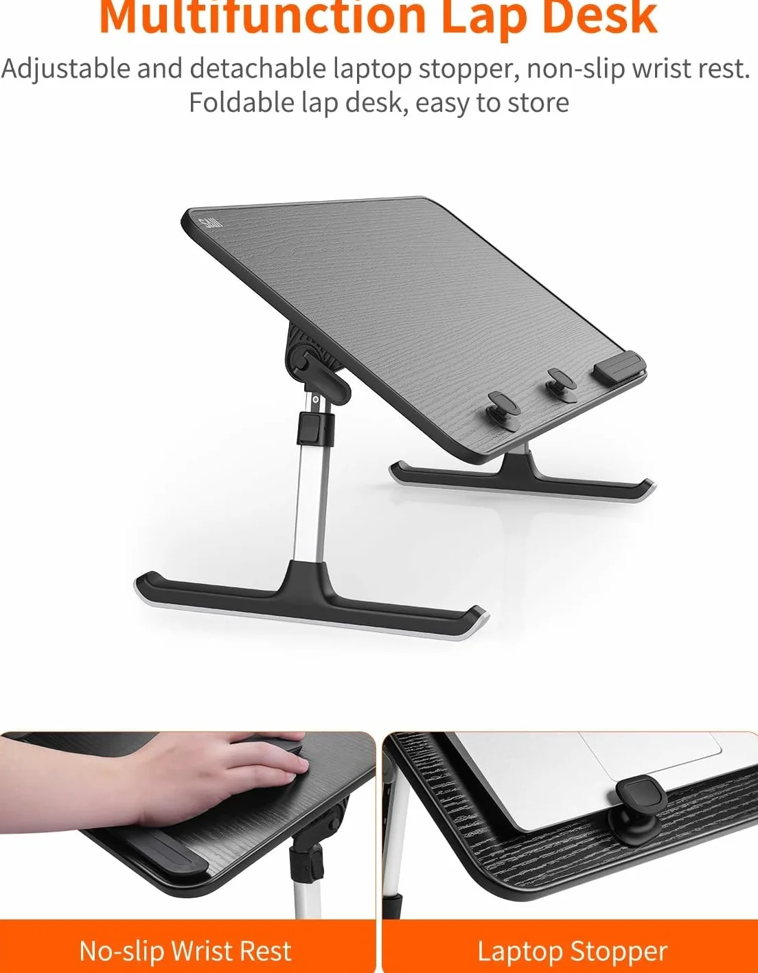 SAIJI regulowany stojak na laptopa 5 wysokości 4 kąty składany stół na łóżko 60 x 33 cm do 17 cali