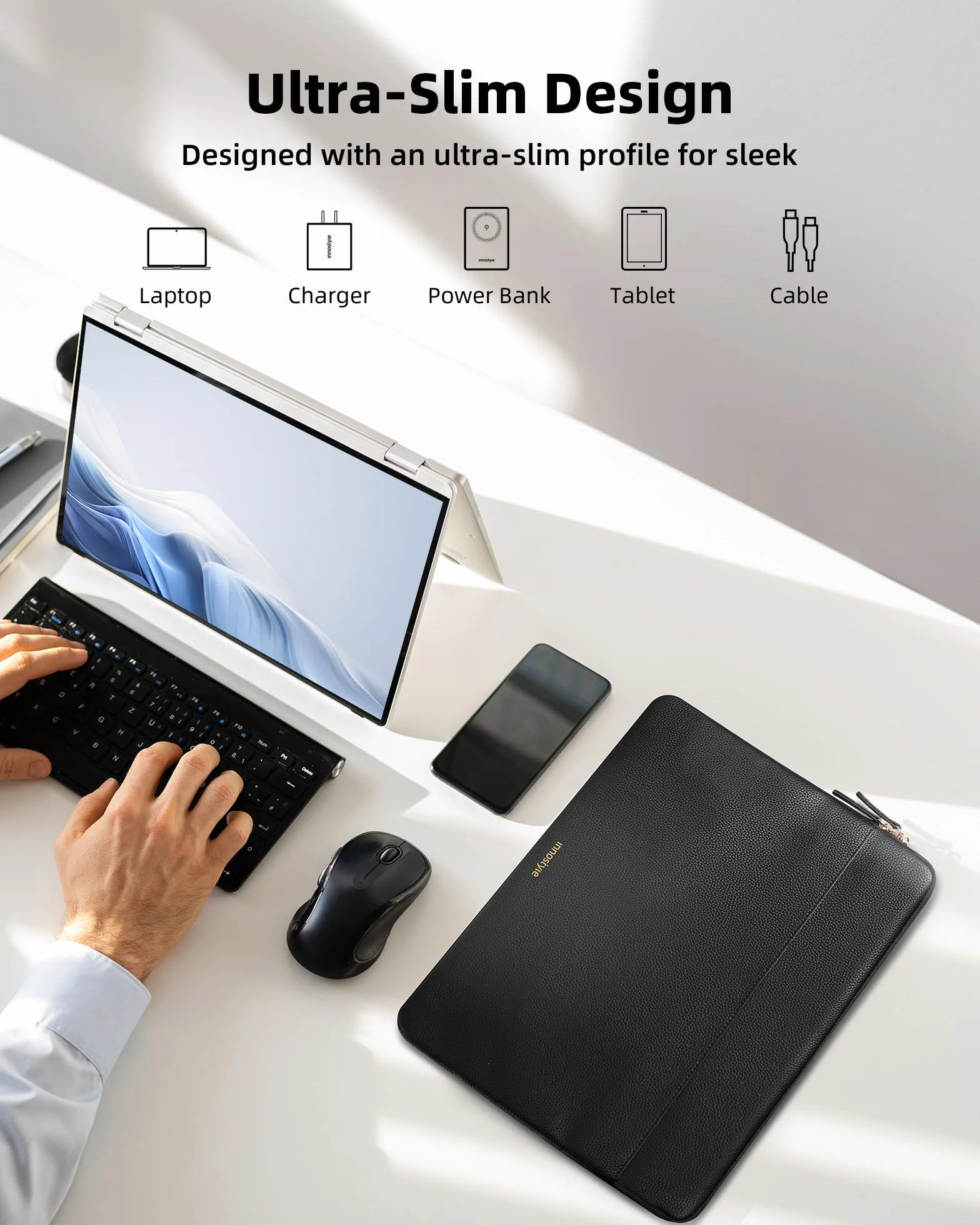 INNOSTYLE Torba Na Laptopa z paskiem 13 14 cali, Wodoodporna, Lekka, Wytrzymała, Skórzana, Kompatybilna z MacBook Pro/Air, HP ProBook, Dell Inspiron, Yoga, ASUS, Idealna do Pracy i Podróży
