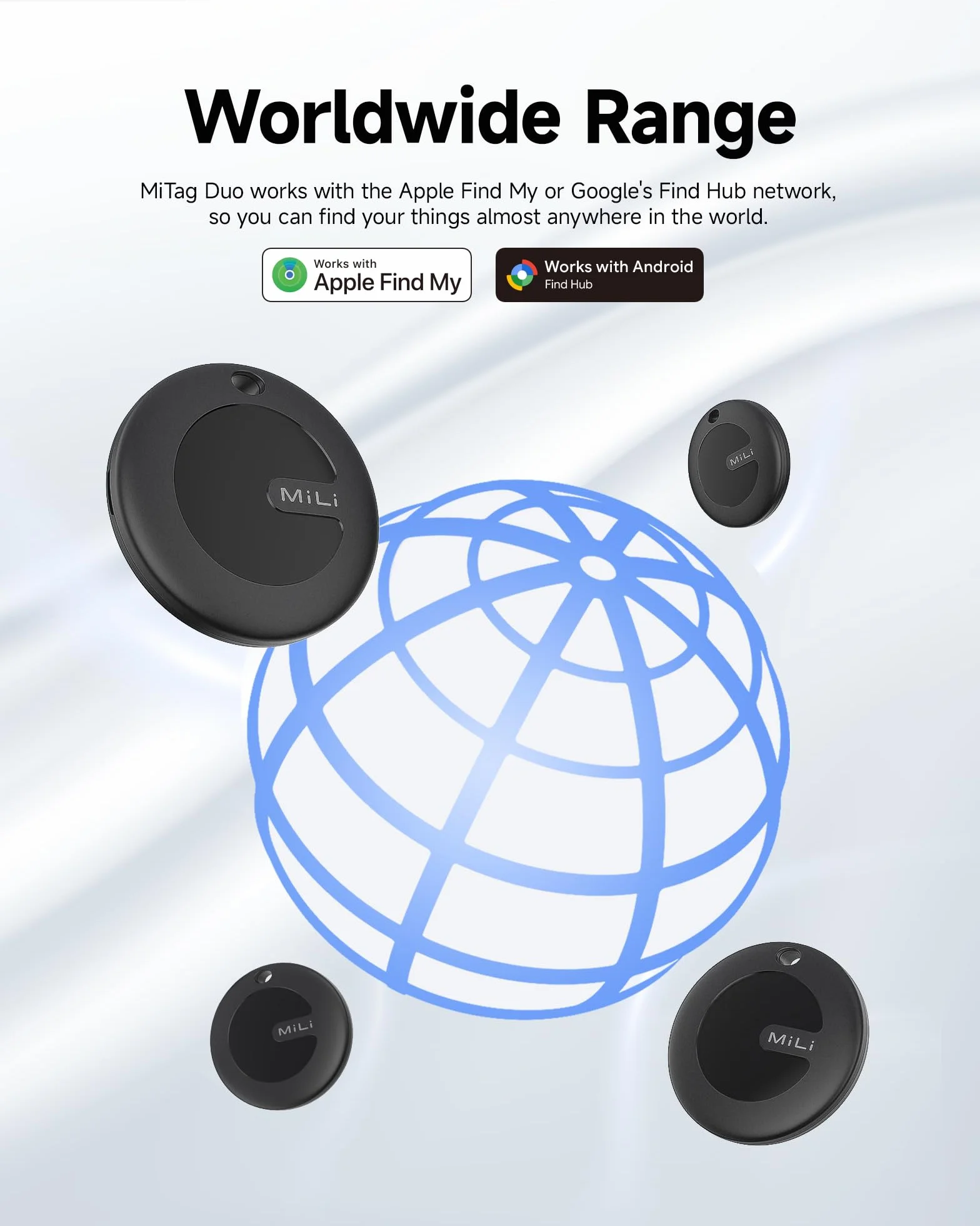 MiLi MiTag Duo Smart Tracker lokalizator kluczy kompatybilny z Apple Wo jest Znajdź urządzenie Android