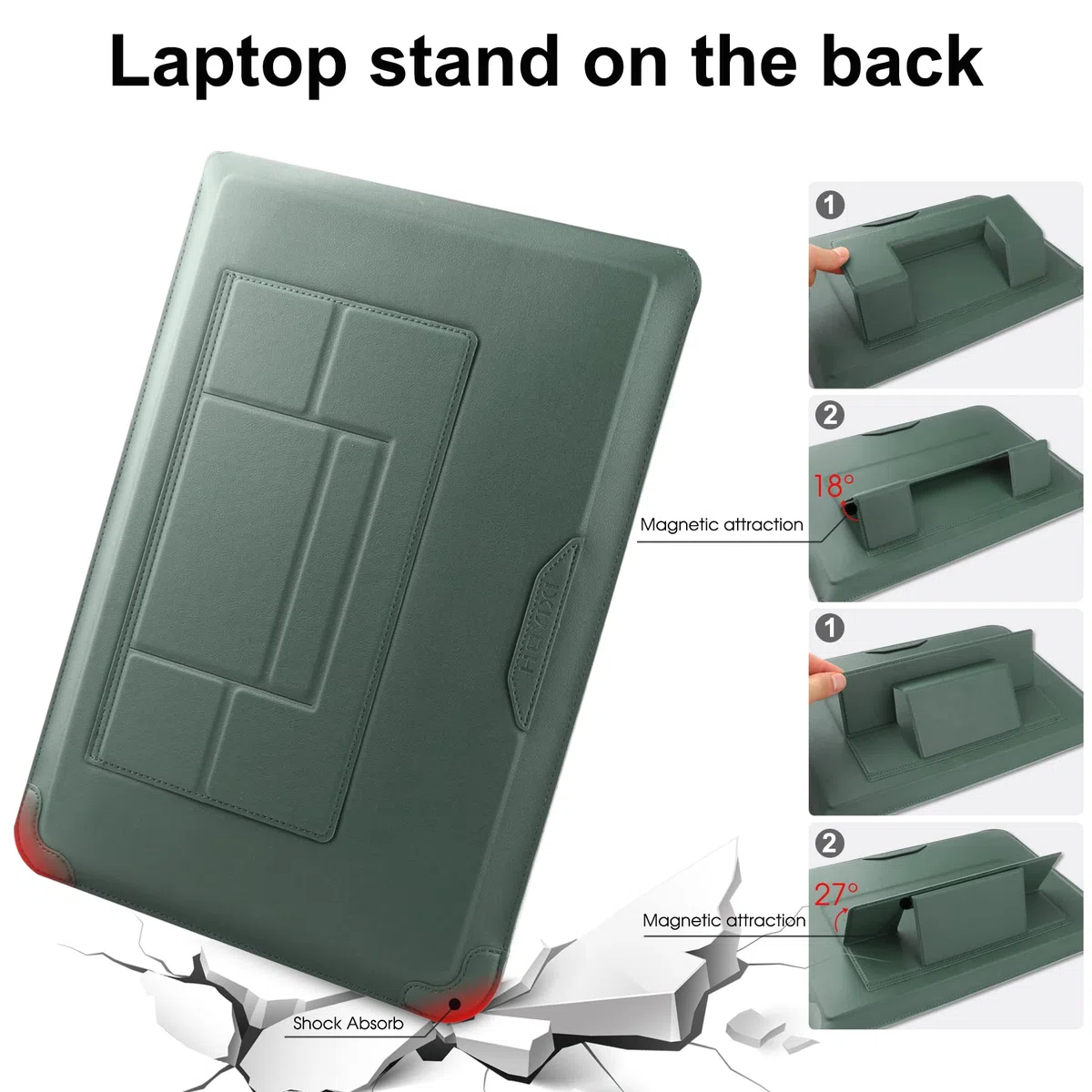 HoYiXi pokrowiec na laptopa 14 cali, skórzana torba ze stojakiem, do Mac Book Pro 14 2021, ASUS Vivobook 14, HP Pavilion X360, IdeaPad 14, Dell, HP, ASUS, Acer, Huawei, Matebook 14 cali, PC, zielony