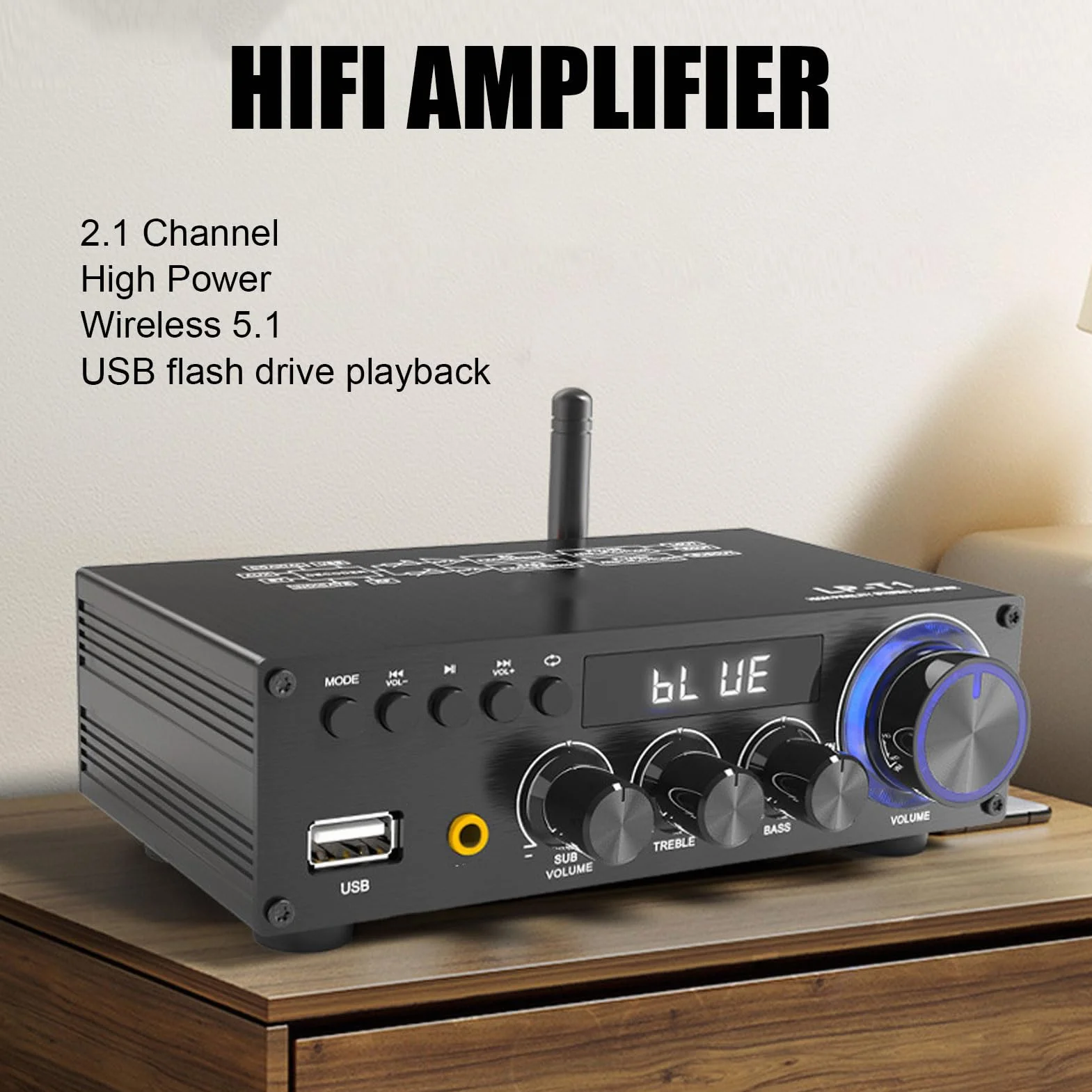 Topiky Wzmacniacze Stereo Home Audio, 2.1 Kanałowy Wzmacniacz Odbiornika Stereo AV z Wyjściem Subwoofera, Bluetooth 5.1 HIFI Digital Suboofer Odbiornik Wzmacniacza (wtyczka UE)