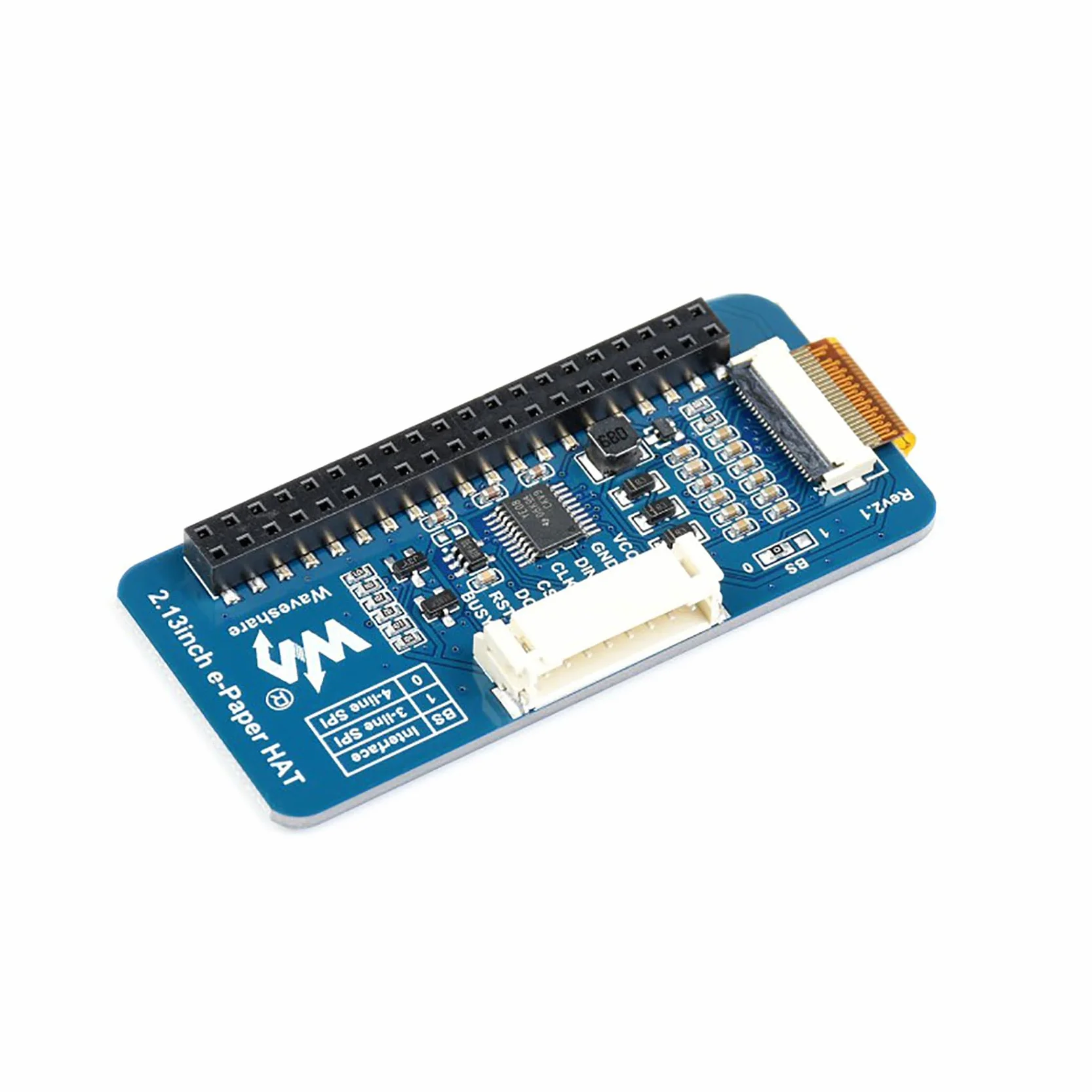 Waveshare Rozdzielczość 250 x 122, 2,13 cala, wyświetlacz e-papierowy, HAT, ekran E-Ink, moduł LCD, interfejs SPI z wbudowanym kontrolerem do Raspberry Pi 2B 3B 3B+ 4B Zero W/Ardui/STM32/Jetson Nano