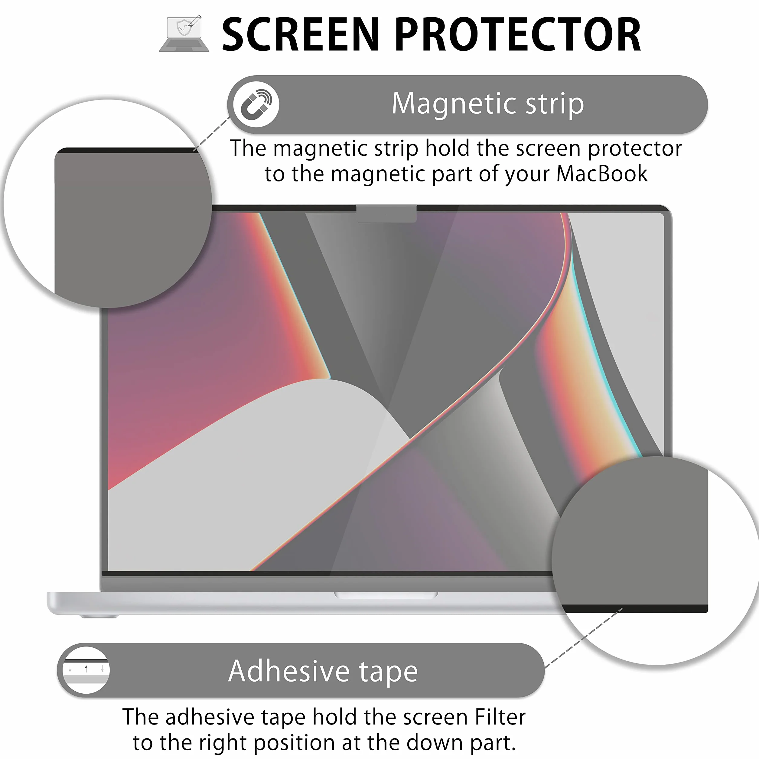 MyGadget Folia Prywatyzująca do Apple MacBook Pro 16 [Model A2485 I A2780 I A2991] 2021 - Magnetyczny filtr zaciemniający Film Anti Spieg