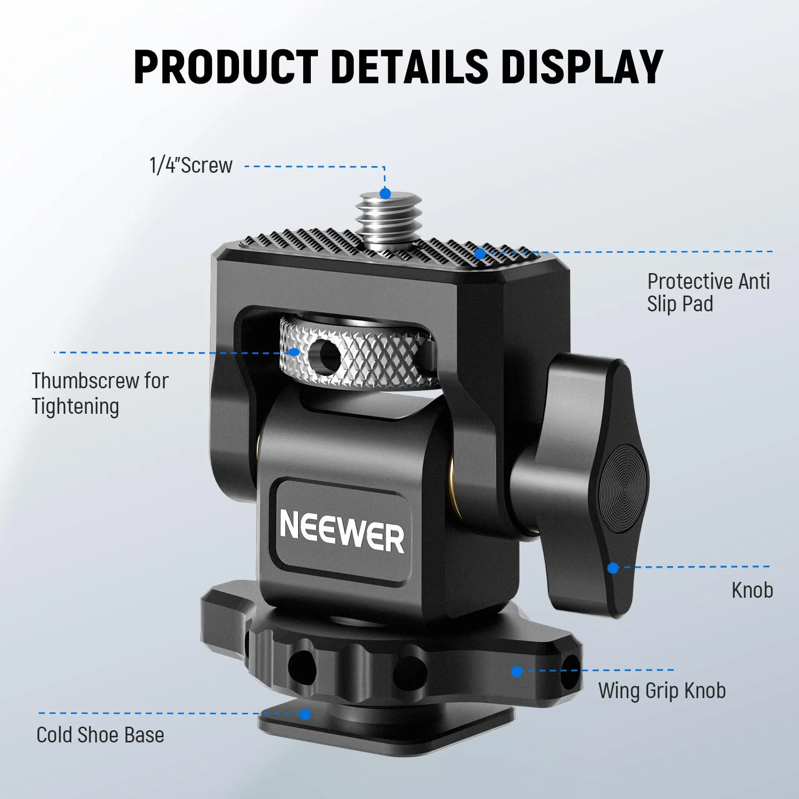 NEEWER Uchwyt na monitor terenowy z zimną stopką, śruba 1/4", kompatybilny z Atomos Ninja V, obracany 360° 180°, regulacja nachylenia