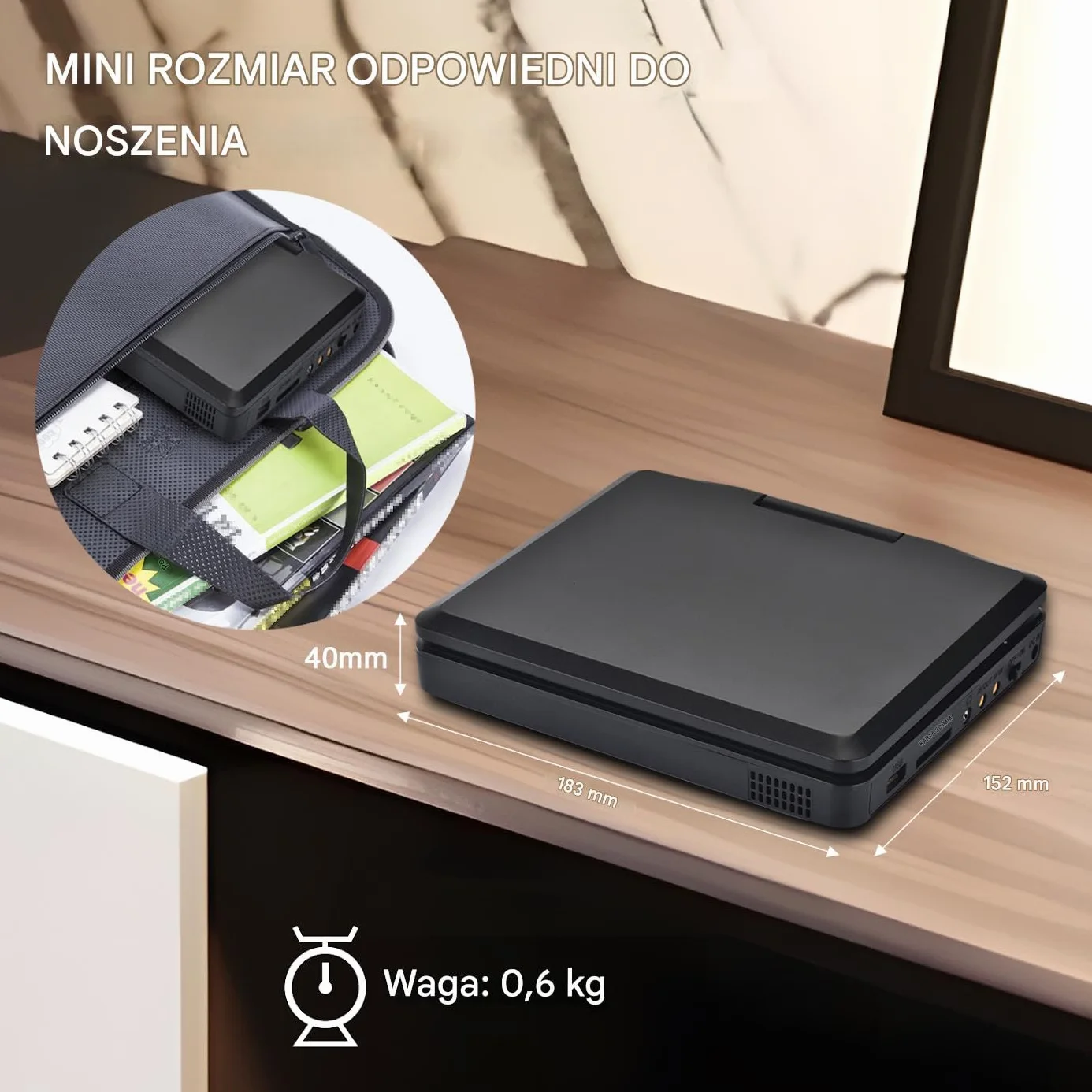 Mini przenośny odtwarzacz DVD YOOHOO 9,5"do samochodu i dzieci z obrotowym ekranem HD 7,5", obsługuje wszystkie regiony, wiele regionów, samochodowe odtwarzacze DVD dla dzieci, słuchawki