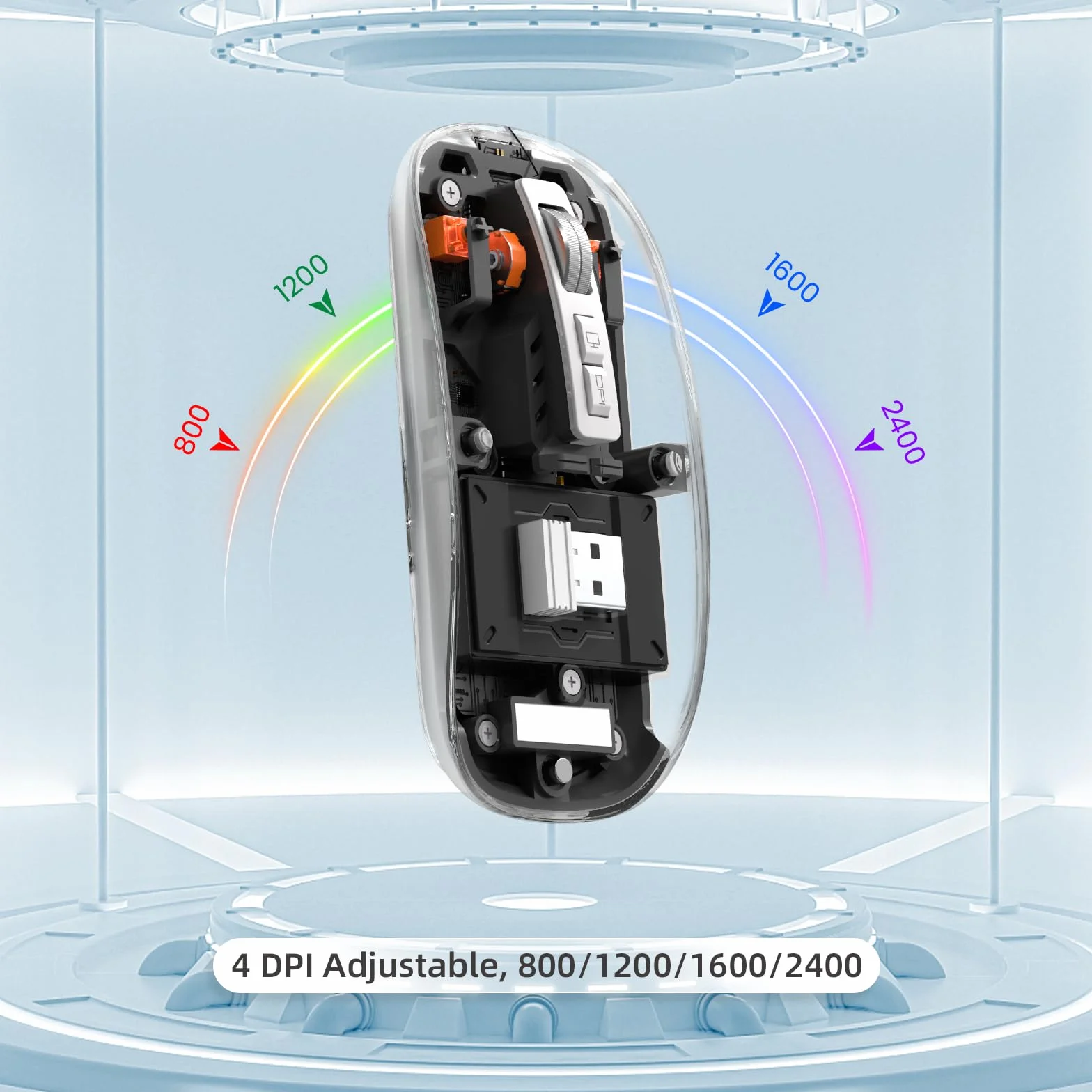 MAGIC-REFINER Bezprzewodowa mysz Akumulator, 2.4Ghz i Bluetooth 5.0 Cicha Bezprzewodowa Mysz Optyczna Ultra Slim 2400 DPI, Mysz Gaming Przezroczysty, Widoczna Bateria, na Laptop/PC/Mac, Czarny