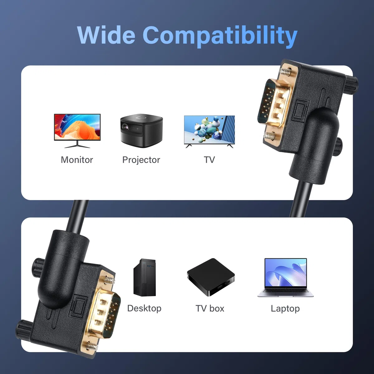 Kabel VGA 90 stopni, 0,5 m 15-pinowy Full HD 1080P Lewy kąt krzywizny VGA męski do prawego kąta krzywizny VGA męski kabel wideo o wysokiej rozdzielczości (0,5 M)