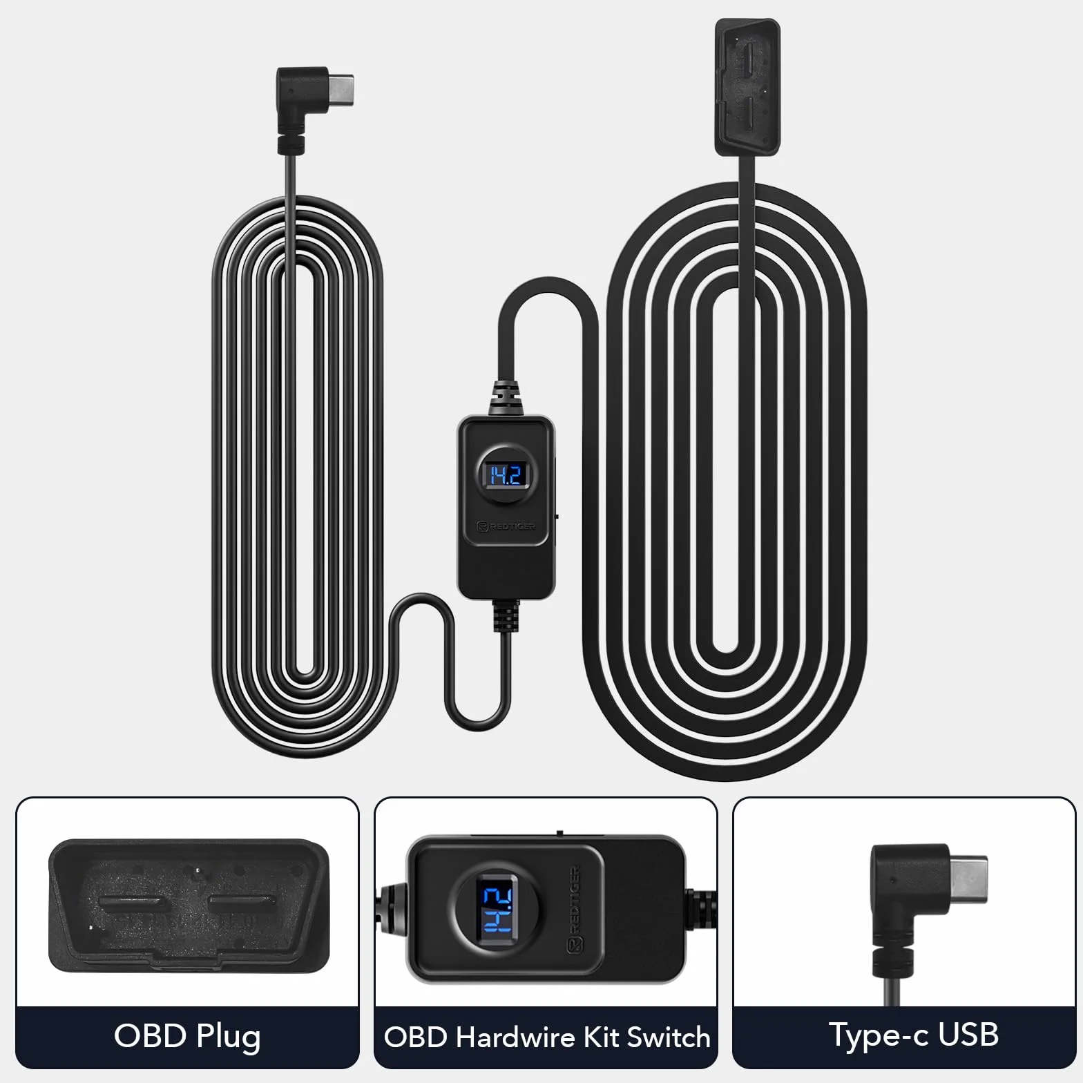 REDTIGER Zestaw Hardwire OBD Dash Cam z portem USB C, 12V-24V do 5 V, ochrona niskiego napięcia do trybu parkowania 24H, odpowiednia kamera z serii Dash Cam