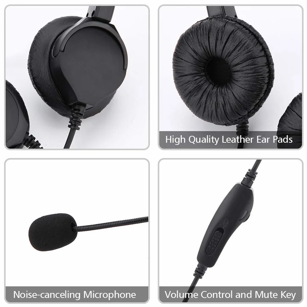 Call Center zestaw słuchawkowy z redukcją szumów, super trwały, wtyk RJ9 Call Center Headphones zestaw słuchawkowy do profesjonalnych telefonów telefonicznych/połączeń sieciowych VOIP, wygodne noszenie