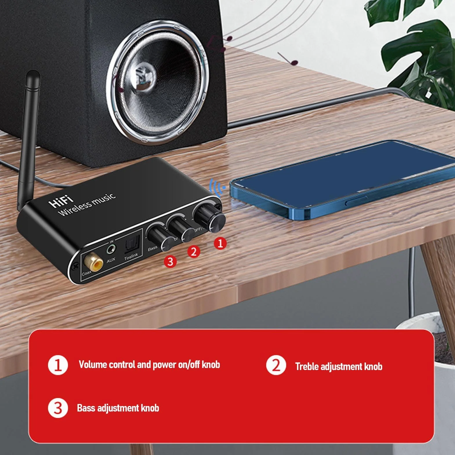 Cuifati Cyfrowe na Analogowe Konwerter Audio z Zdalnym Sterowaniem, Optyczne Koncentryczne Wejścia USB do Aux Wyjściowe Adapter Dźwiękowy Bluetooth