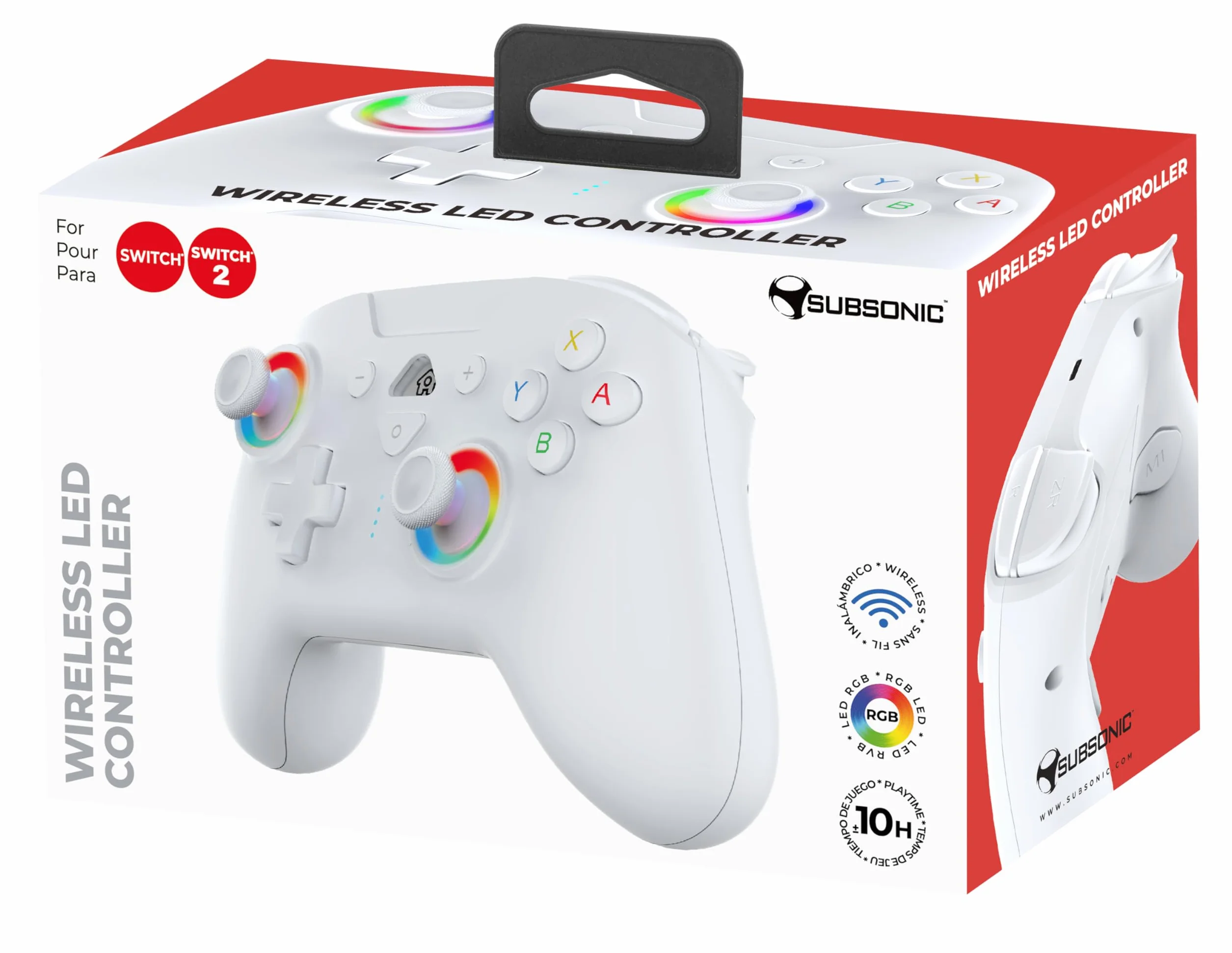 Subsonic Bezprzewodowy kontroler do Switch i Switch Oled – bezprzewodowy kontroler Bluetooth z diodami LED, wibracjami i 6-osiowym żyroskopem – biały
