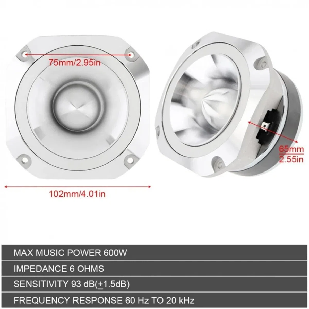 600 W 4-calowy głośnik wysokotonowy o dużej mocy Mini Dome, supermocny, czysty dźwięk, akcesoria do car audio