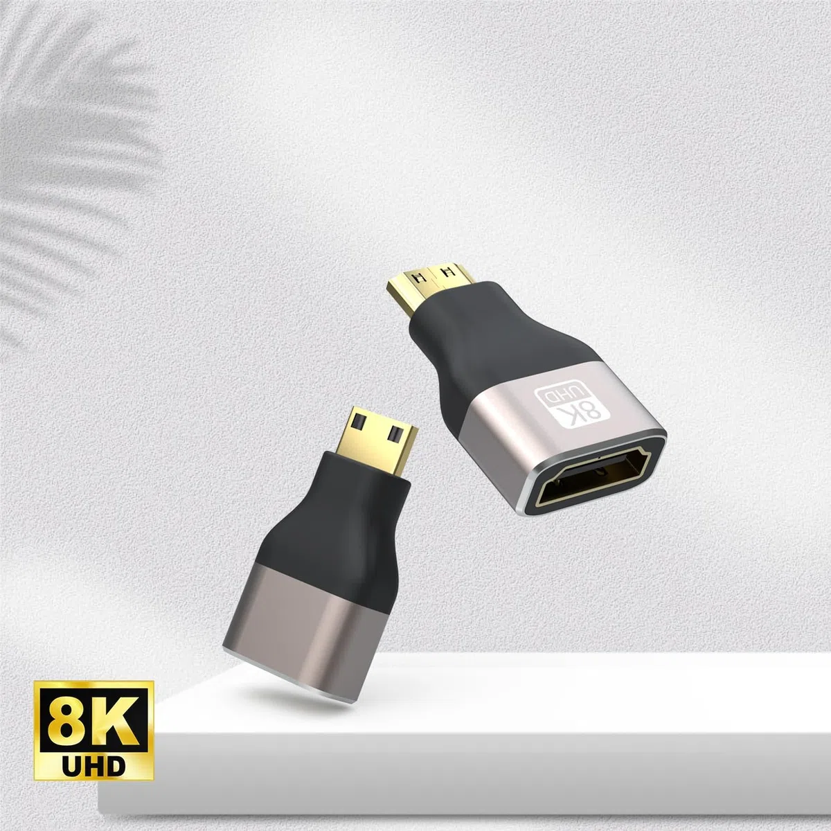 PremiumCord Adapter 8K HDMI A gniazdo na mini HDMI wtyczka F/M, UHD 8K 3840p 60Hz, 4K 2160p 120Hz, Full HD 1080p, aluminiowa obudowa, pozłacane złącza, kolor szary Space