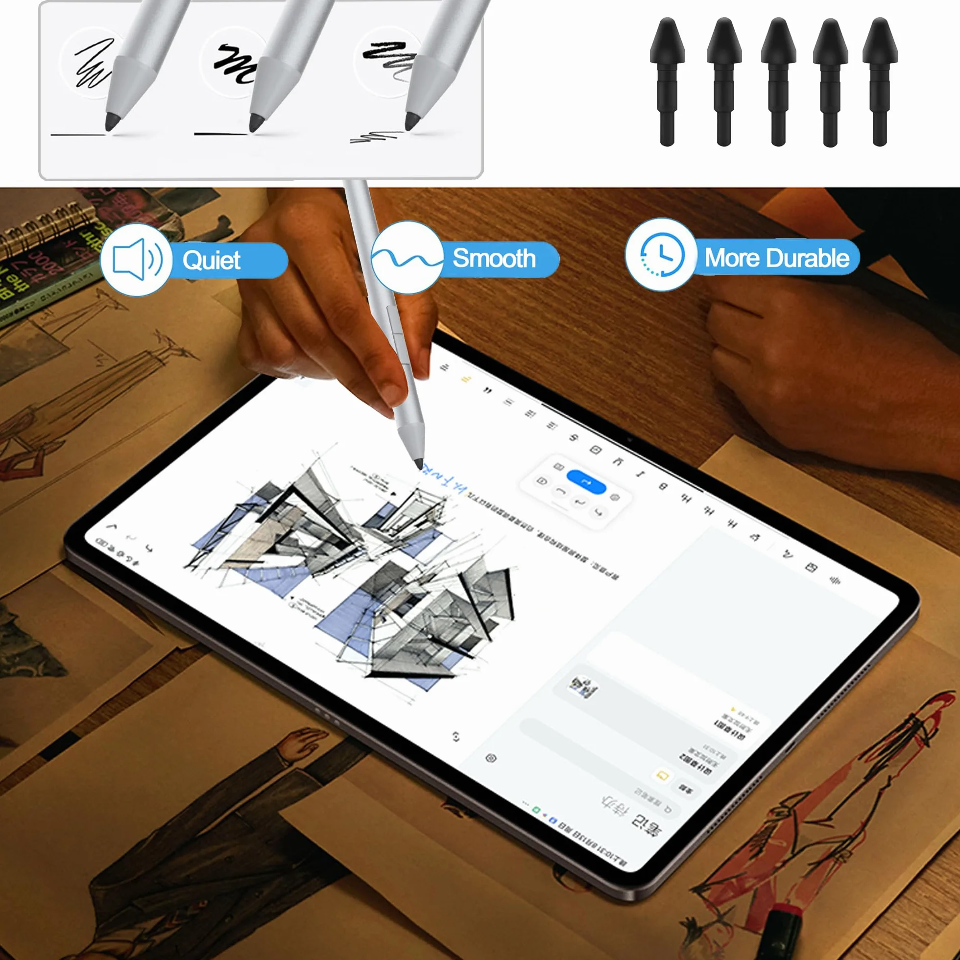 Oryginalne wymienne końcówki 5 szt. do laptopa Lenovo Precision Pen 2 i Active Pen 3, precyzyjne sterowanie, przyjazne dla ekranu, czarne