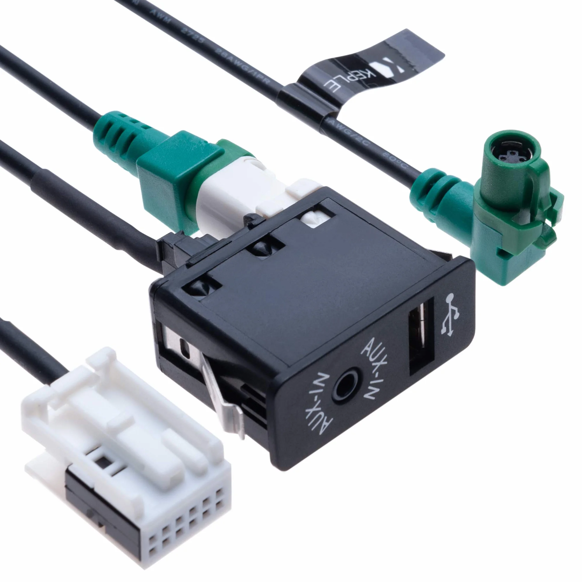 Przełącznik samochodowy USB AUX + 4-pinowy przewód połączeniowy USB + 12-pinowy kabel wiązki AUX | Kompatybilny z radiem samochodowym BMW 1 3 5 6 E81 E82 E87 E88 E90 E91 E92 E93 E60 E61 F07 F10 F11