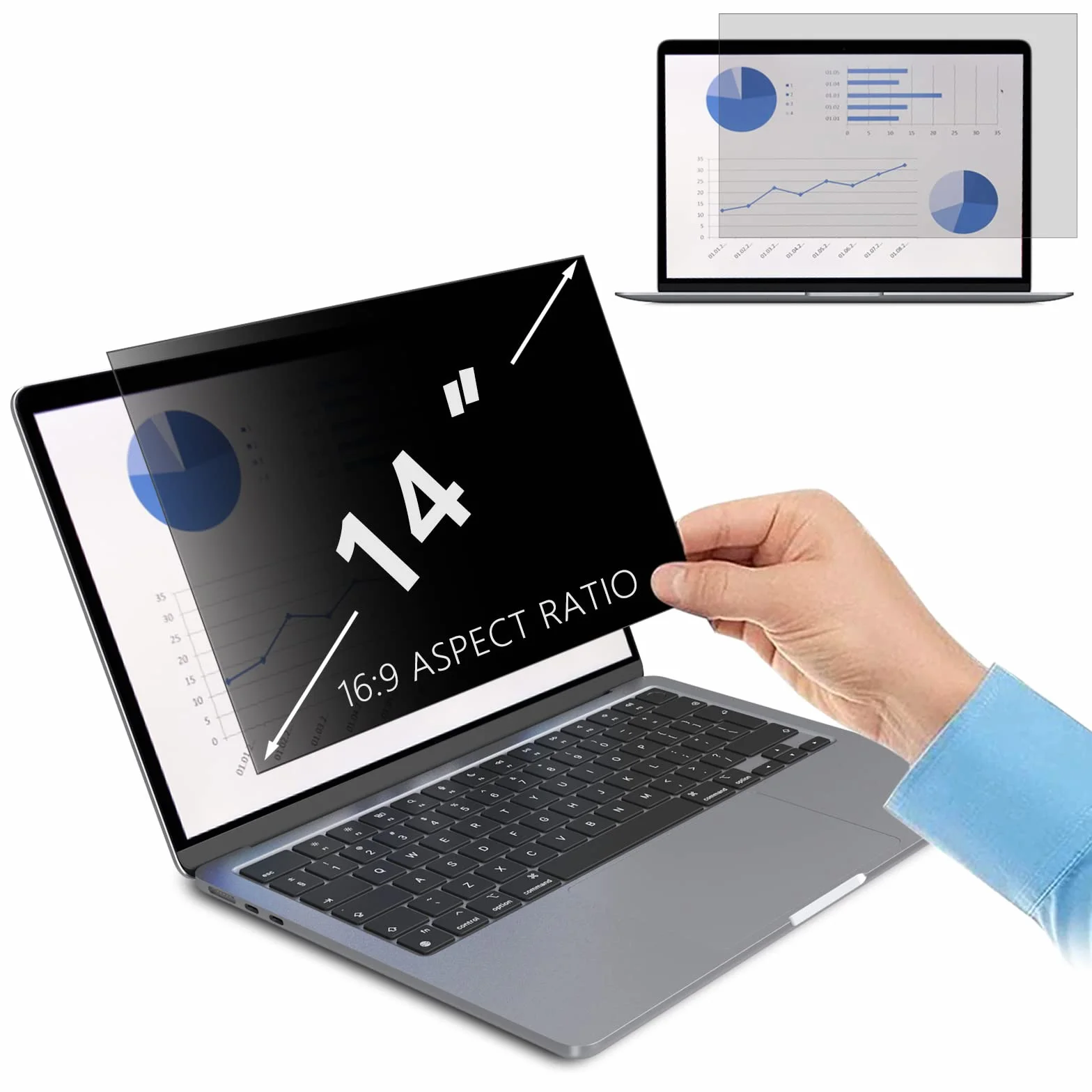Folia ochronna filtr prywatności antyodblaskowa antyszpiegowska na ekran 14 cali 16:9 do laptopa 35 cm