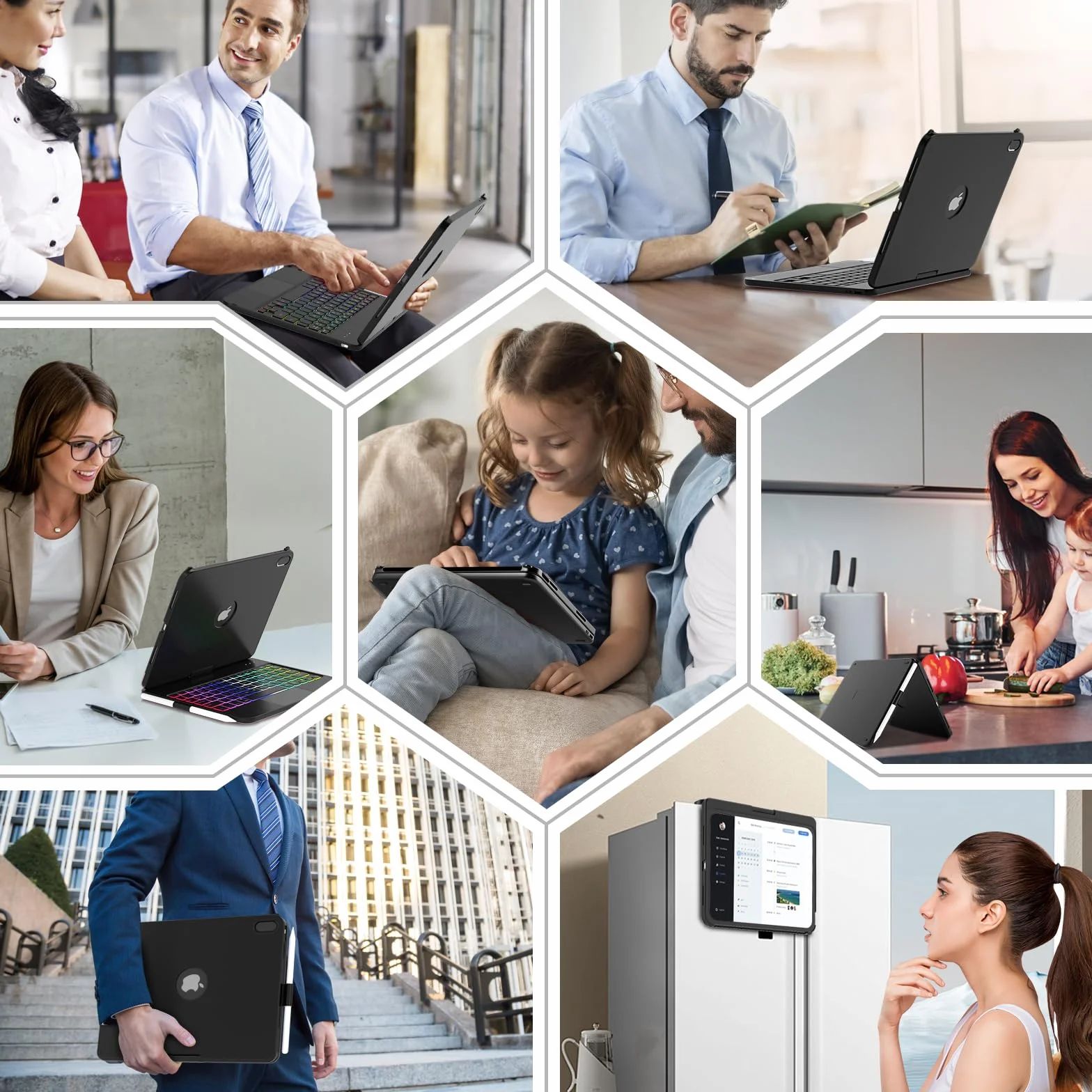 TQQ Etui na klawiaturę do iPada A16 11 generacji 2025/10 generacji 2022 (11/10,9 cala) z precyzyjnym gładzikiem, klawiaturą przypominającą notebooka z 7-kolorowym podświetleniem, obrót o 360°