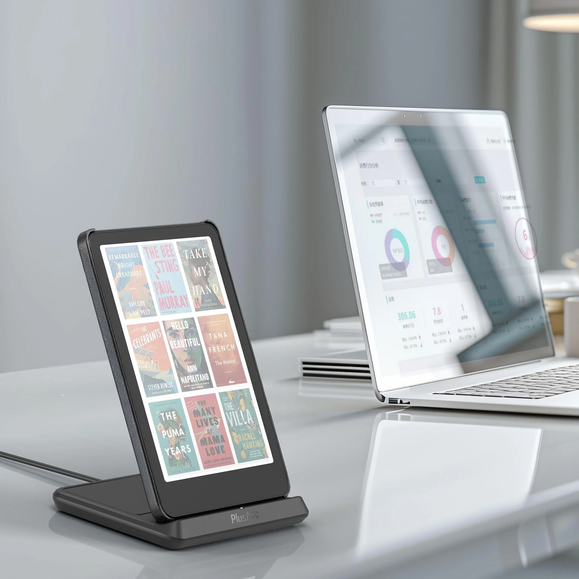 PlusAcc Bezprzewodowa ładowarka do Kindle Paperwhite Signature Editions (modele 2022 i 2024) i Colorsoft Signature Edition (32 GB), przenośny składany stojak ładujący kompatybilny z iPhone 13 Pro MAX