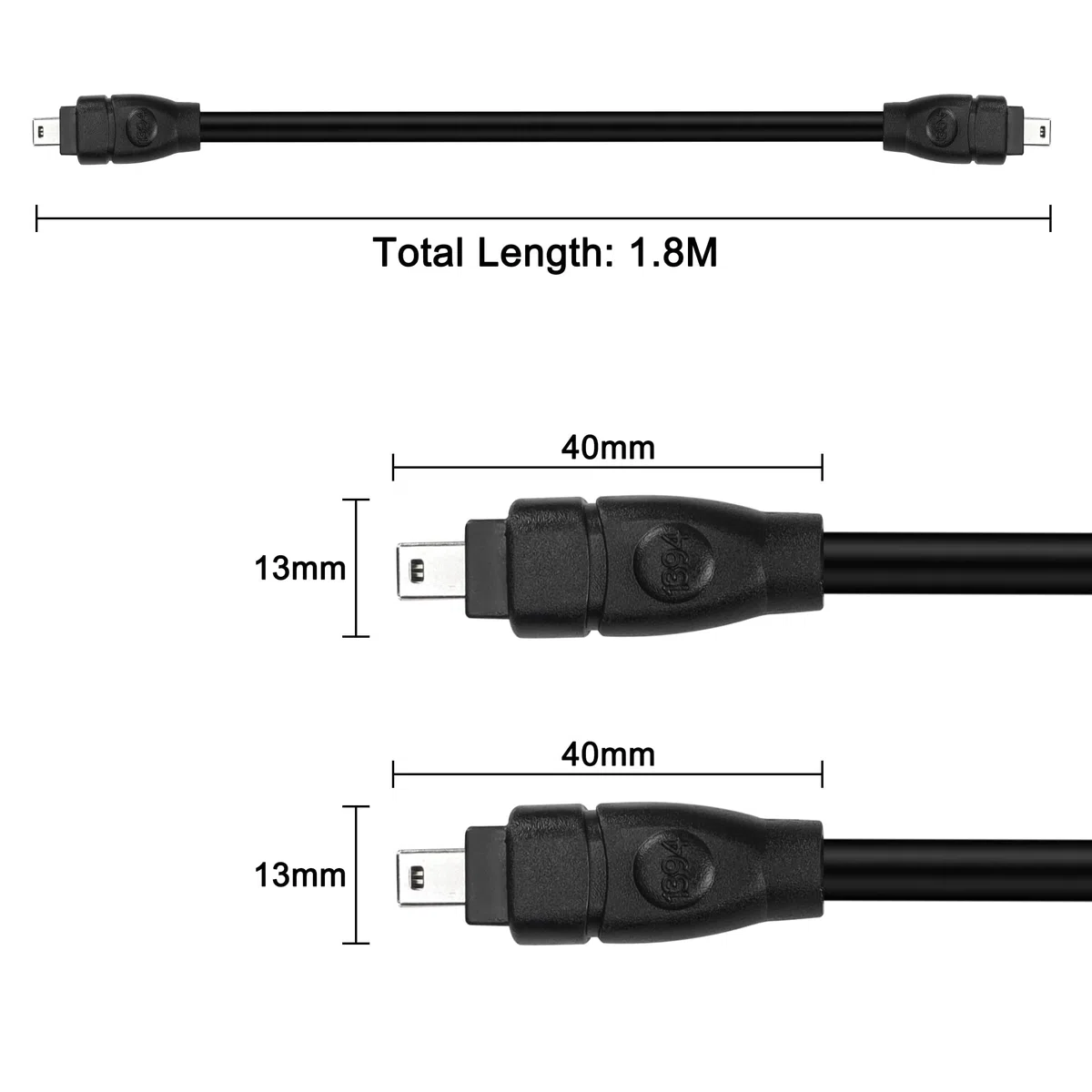 MEIRIYFA FireWire 4 Pin na 4 Pin kabel wtyczka do wtyczki IEEE 1394B 400 do 400 kabel DV iLink kabel do laptopa PC na kamerę - 1,8 m